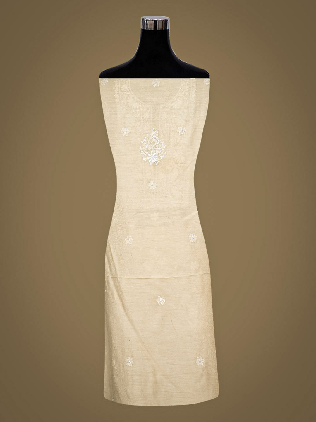 Ada Hand Embroidered Fawn Moonga Silk Lucknowi Chikankari Unstitched Kurta Dupatta Set 01A966358