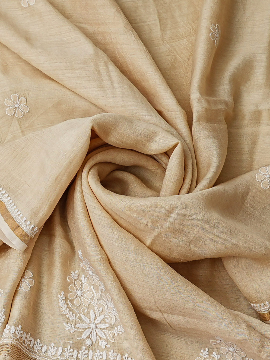 Ada Hand Embroidered Fawn Moonga Silk Lucknowi Chikankari Unstitched Kurta Dupatta Set 01A966358