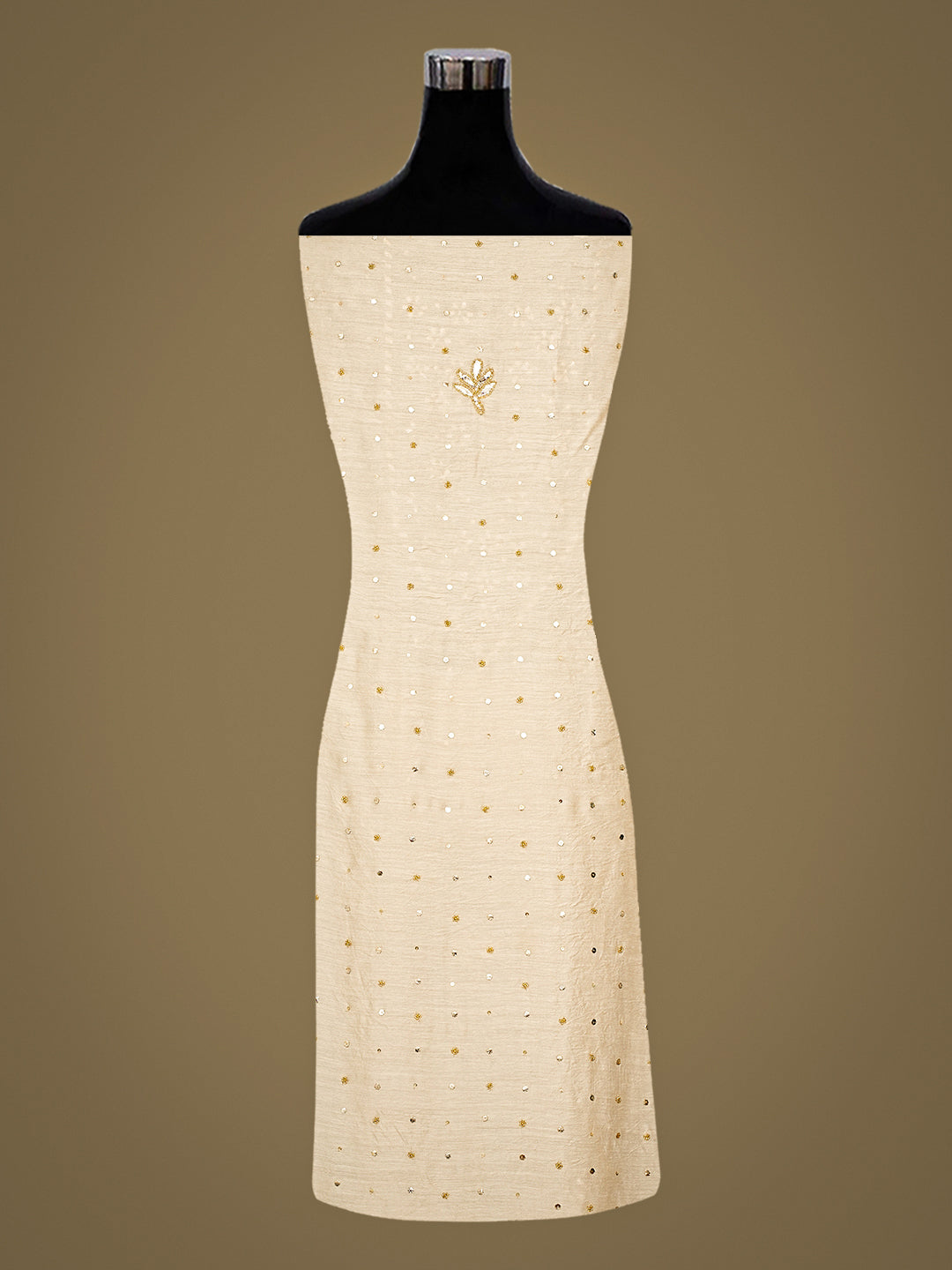 Ada Hand Embroidered Fawn Moonga Silk Unstitched Kurta Dupatta Set With Muqaish/Mukaish Work 01A994733
