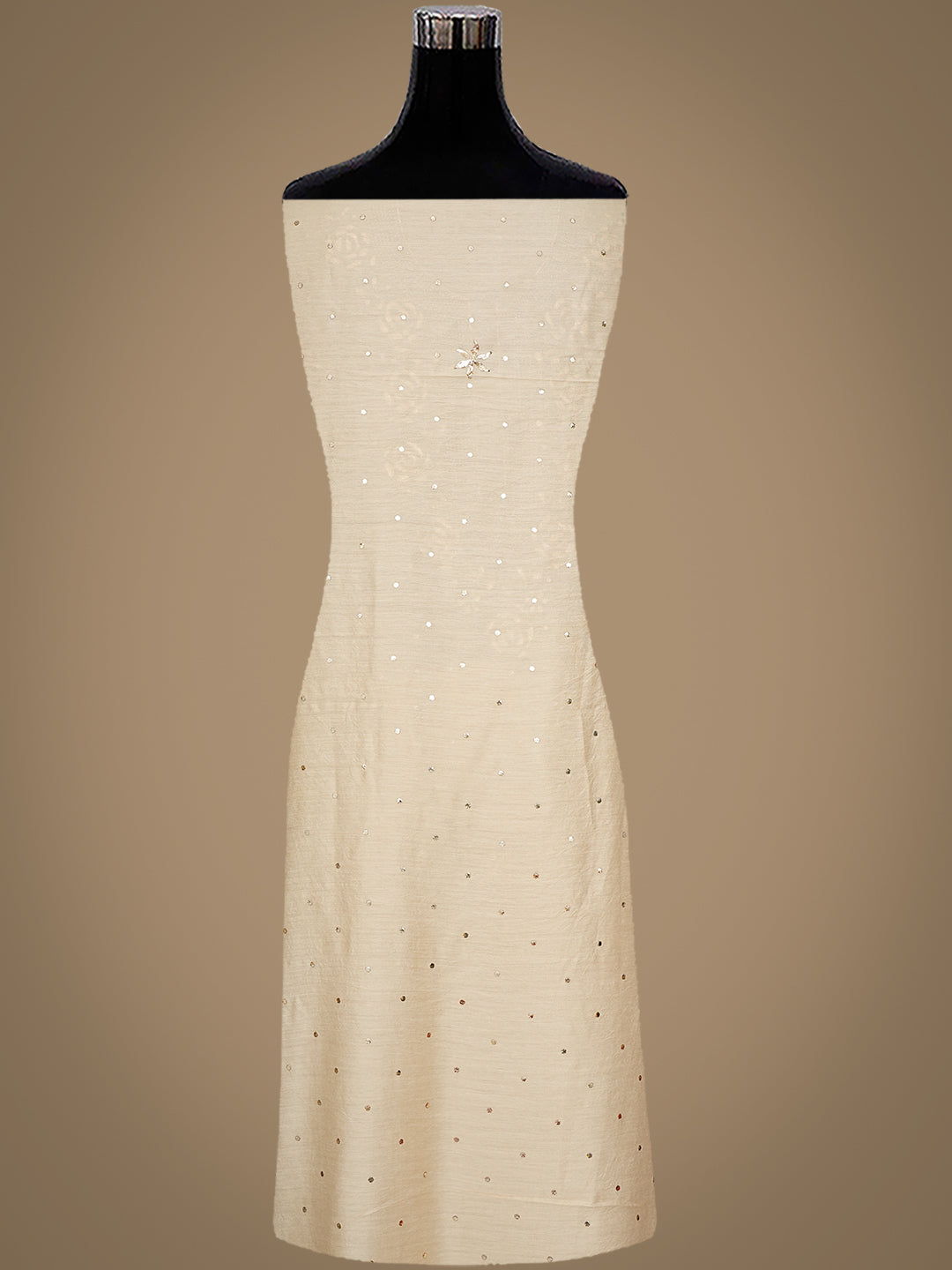 Ada Hand Embroidered Fawn Moonga Silk Unstitched Kurta Dupatta With Muqaish/Mukaish Work 01A994732