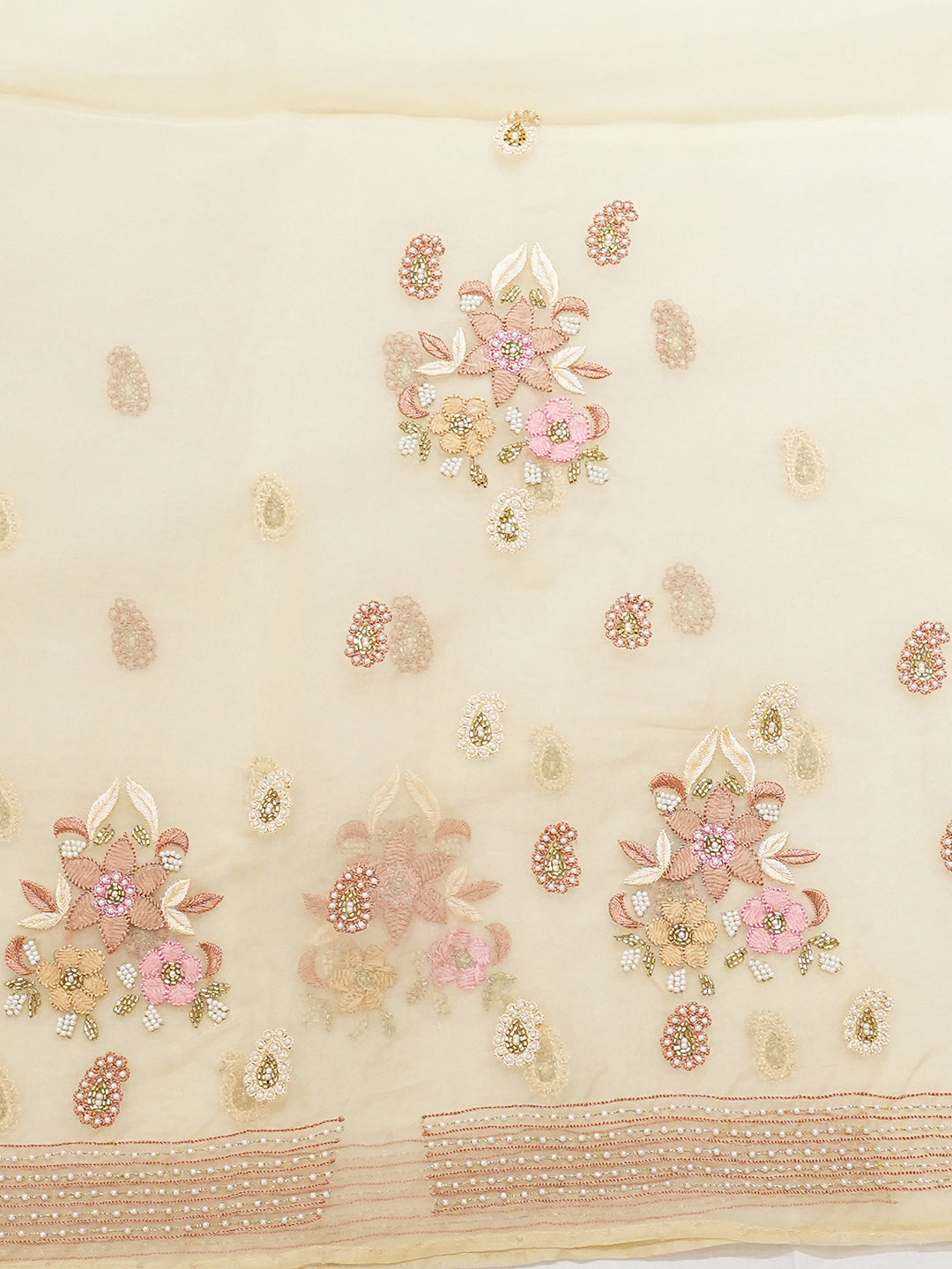 Ada Hand Embroidered Fawn Organza Lucknowi Chikankari Saree and Blouse With Cutdana Work 01A977751_5