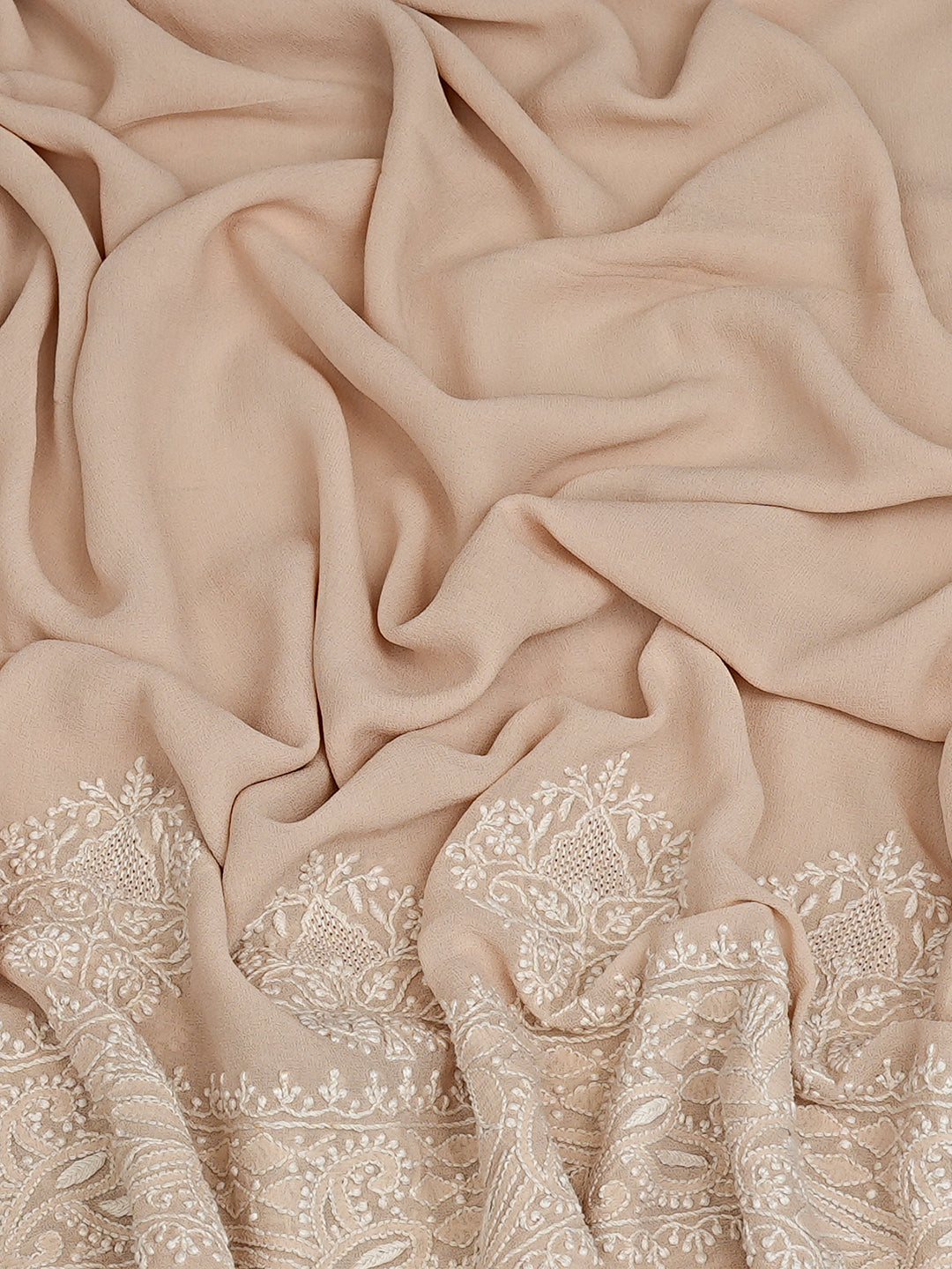 Ada Hand Embroidered Fawn Pure Georgette Lucknowi Chikankari Dupatta 01A980860_4