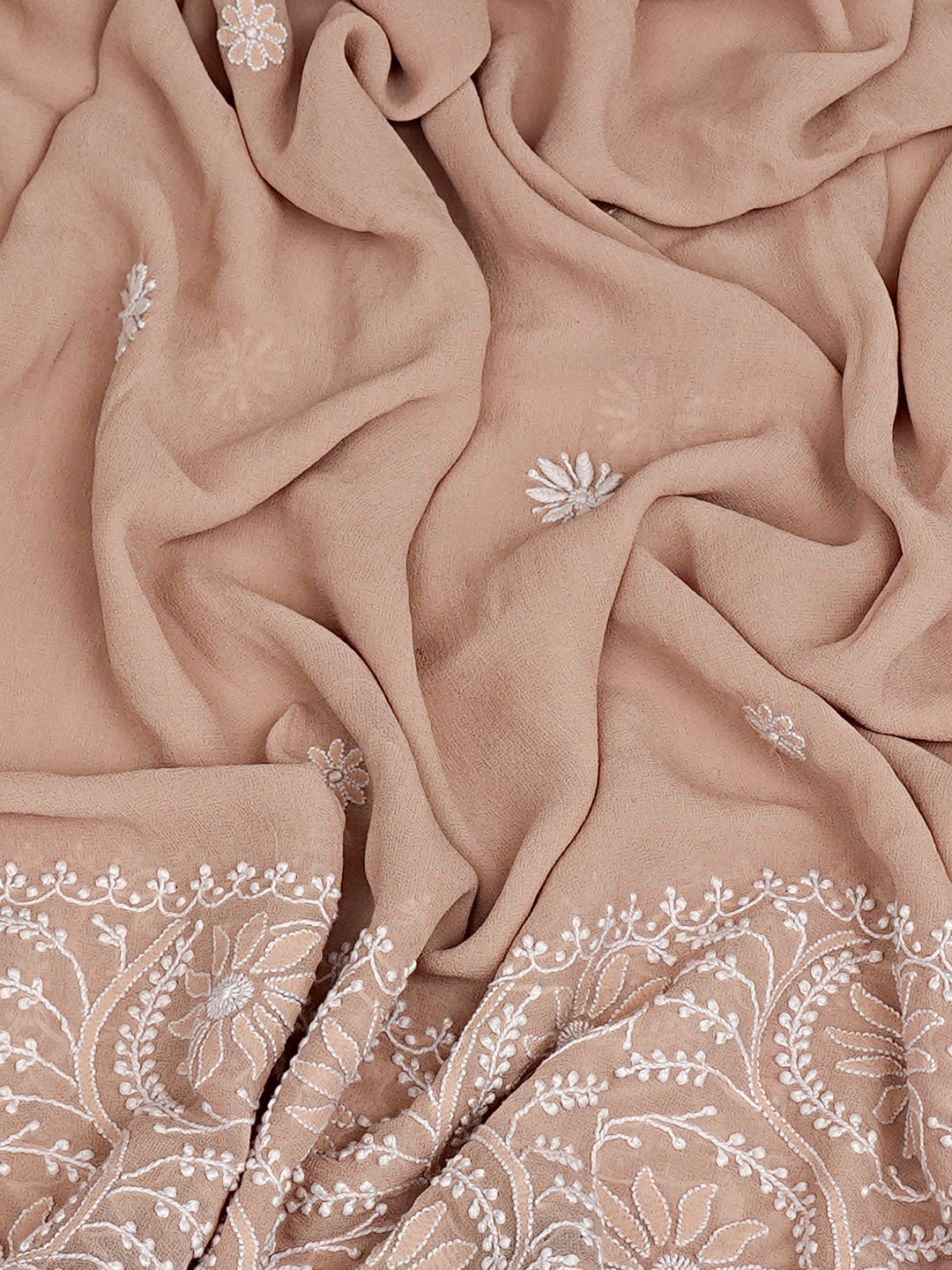 Ada Hand Embroidered Fawn Pure Georgette Lucknowi Chikankari Dupatta With Pearl Work 01A825149