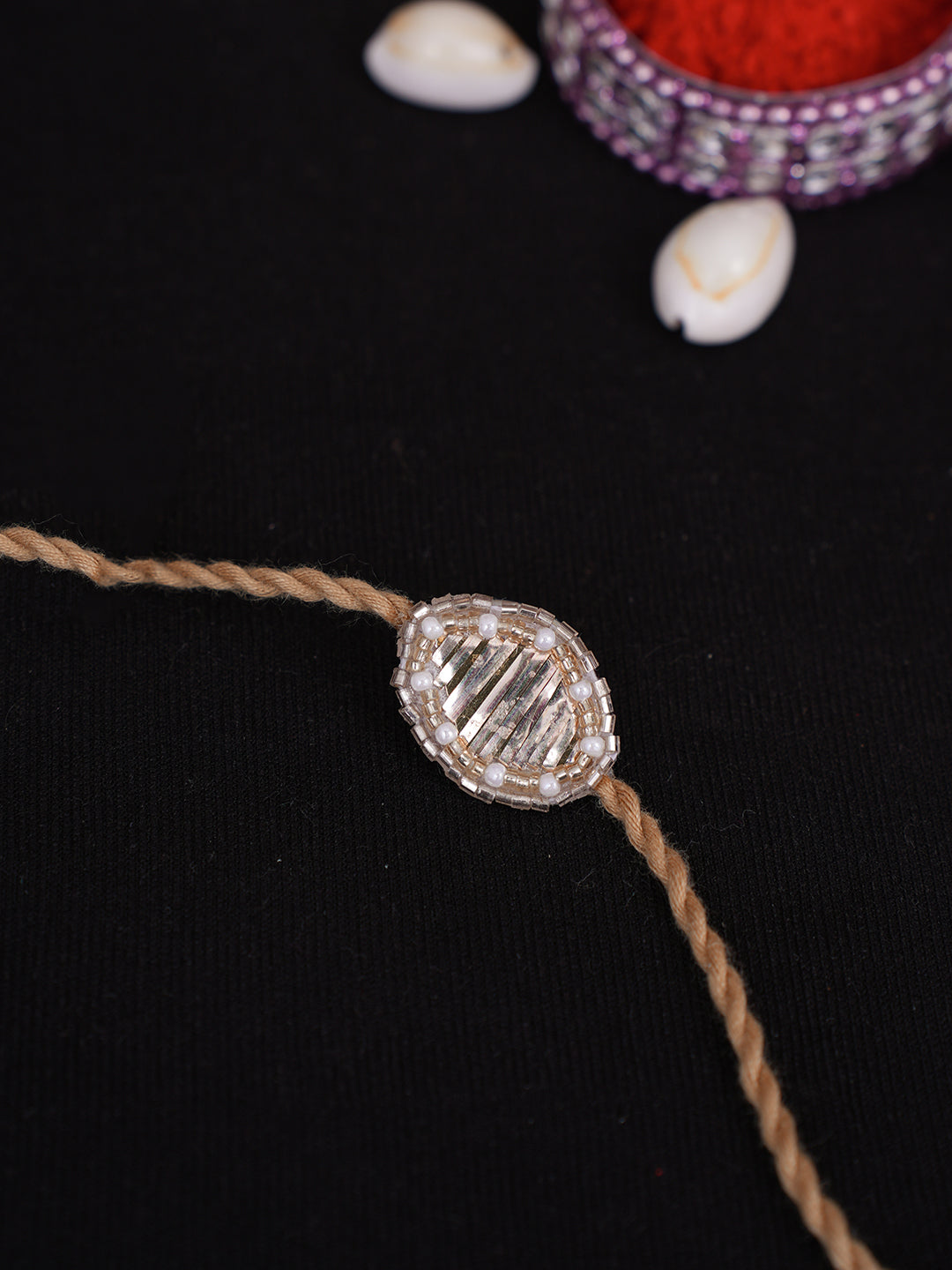 Ada Hand Embroidered Fawn Raksha Sutra Rakhi With Muqaish/Mukaish Work 08A503180
