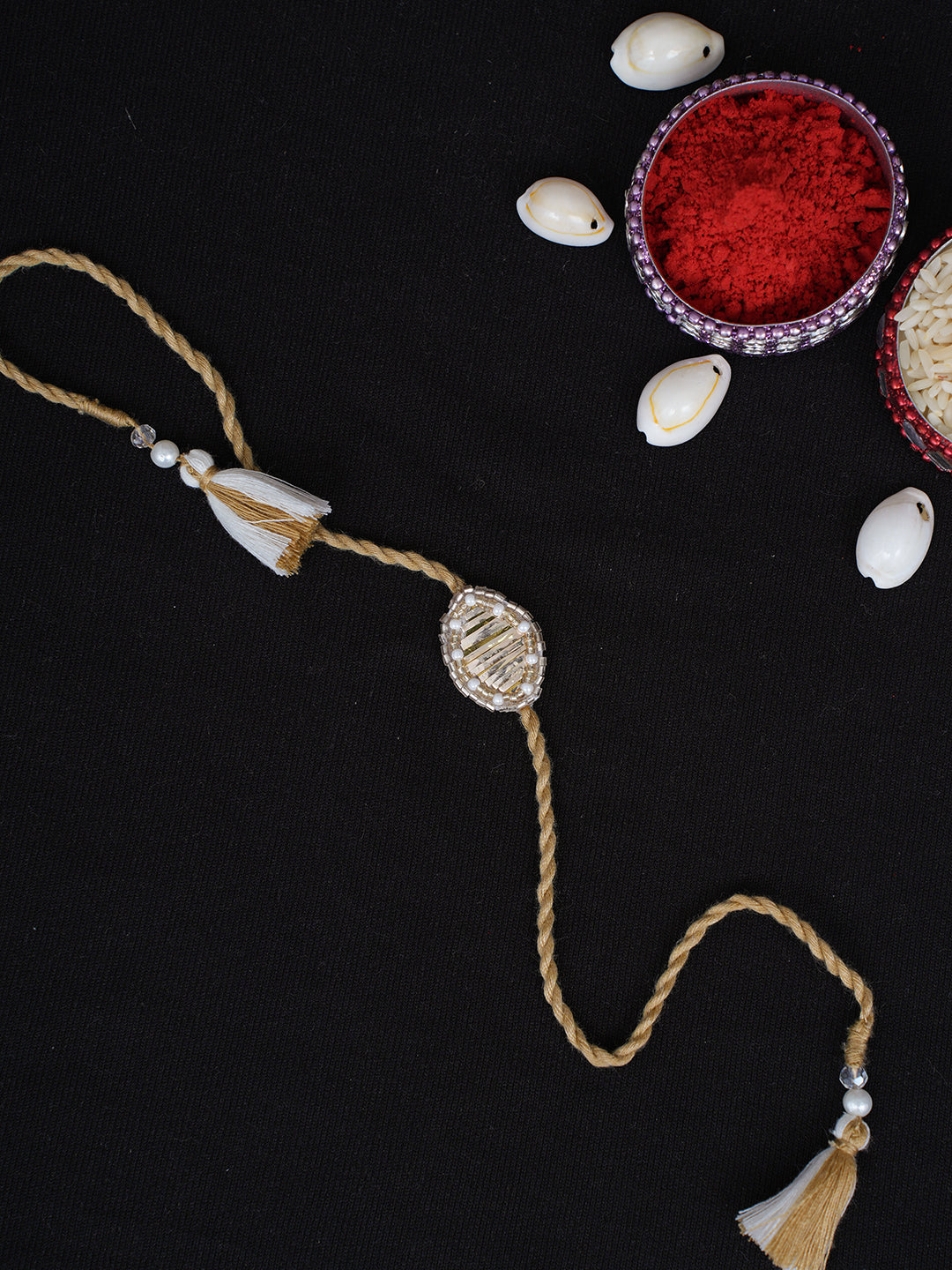 Ada Hand Embroidered Fawn Raksha Sutra Rakhi With Muqaish/Mukaish Work 08A503180