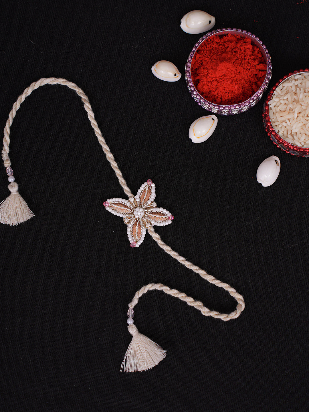 Ada Hand Embroidered Fawn Raksha Sutra Rakhi With Pearl Work 08A503334