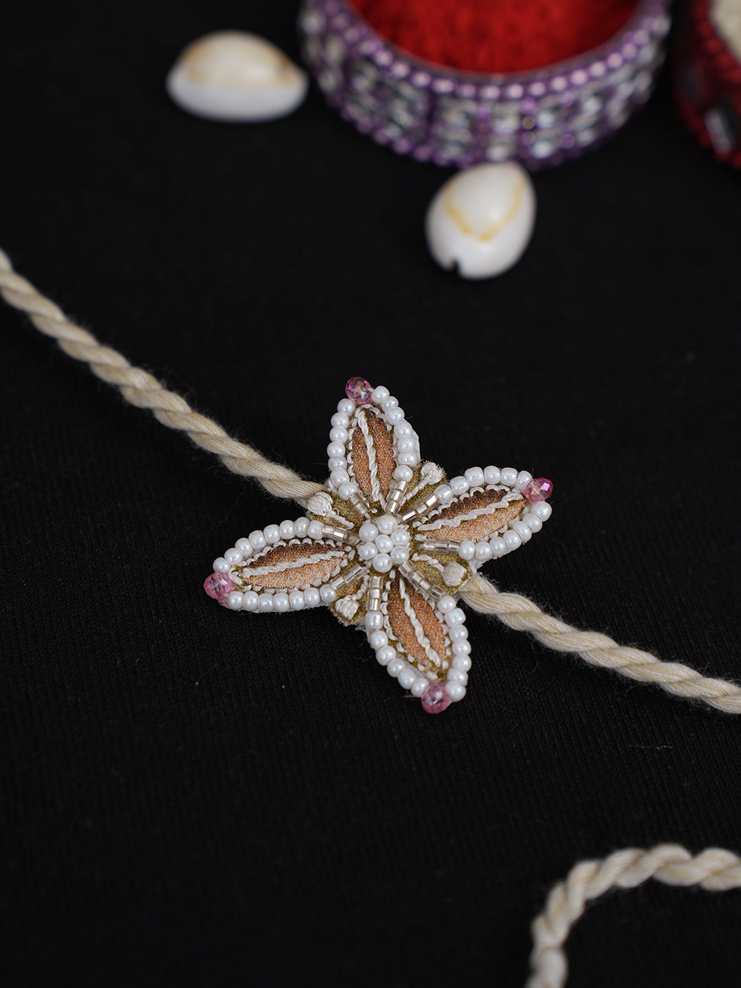 Ada Hand Embroidered Fawn Raksha Sutra Rakhi With Pearl Work 08A503334
