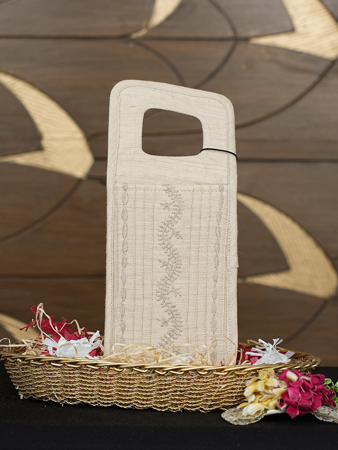 Ada Hand Embroidered Fawn Silk Lucknowi Chikankari Mobile Cover 01A998807