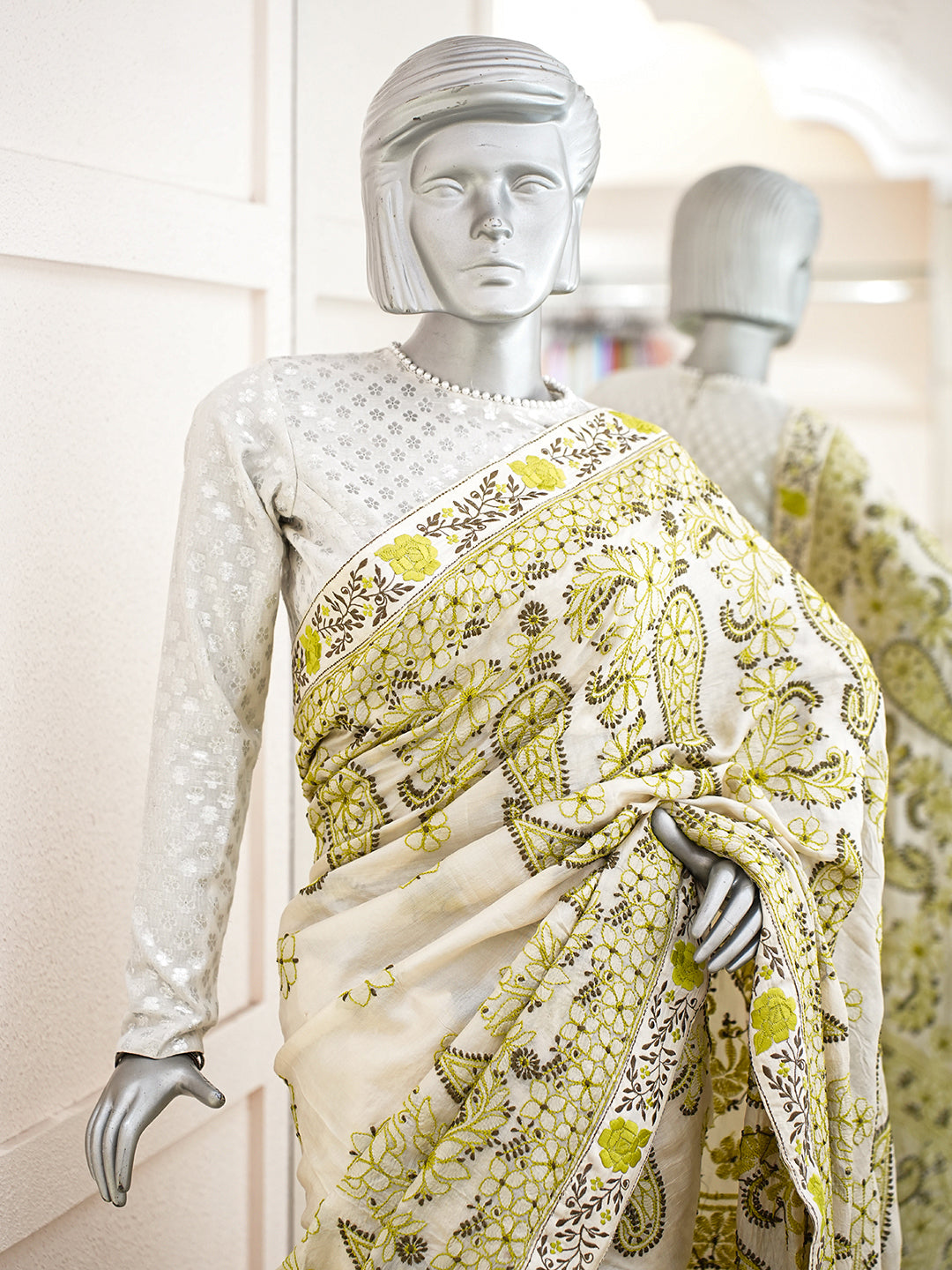 Ada Hand Embroidered Fawn Silk Lucknowi Chikankari Saree and Blouse 01A987821
