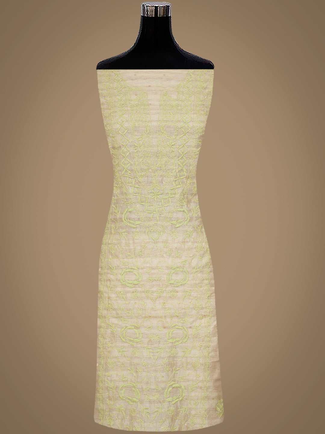 Ada Hand Embroidered Fawn Silk Lucknowi Chikankari Unstitched Kurta Dupatta Set 01A987082
