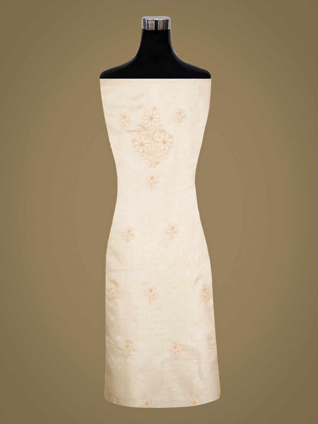 Ada Hand Embroidered Fawn Silk Lucknowi Chikankari Unstitched Suit Piece 01A965326
