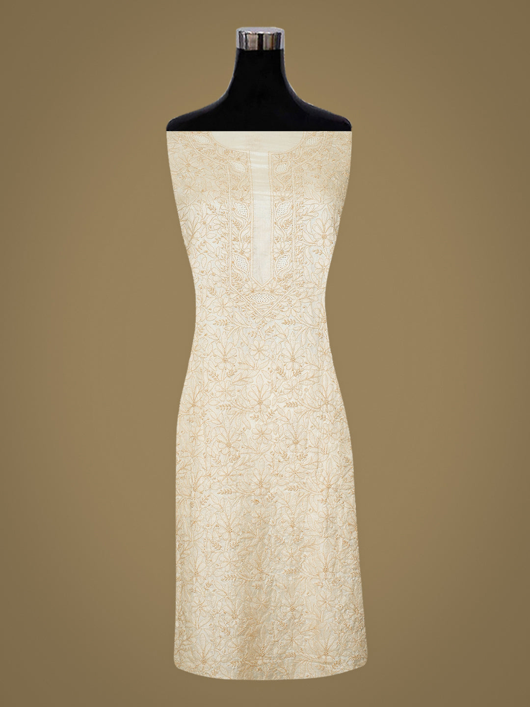 Ada Hand Embroidered Fawn Silk Lucknowi Chikankari Unstitched Suit Piece 01A965326
