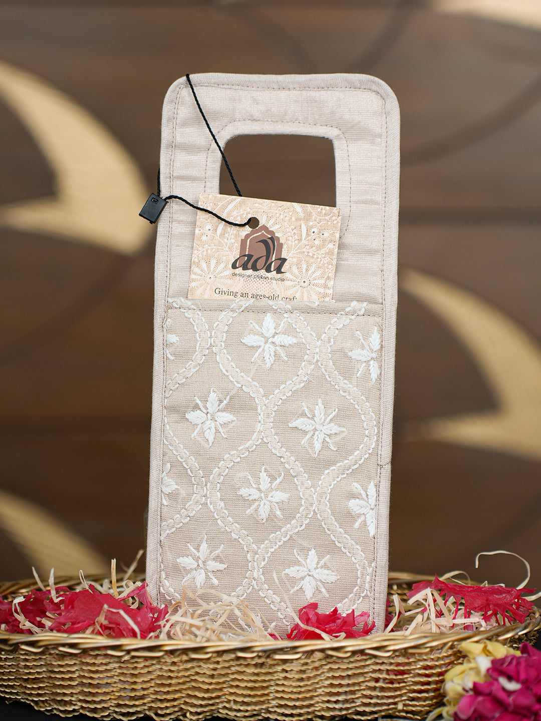 Ada Hand Embroidered Fawn Tissue Lucknowi Chikankari Mobile Cover 01A998806