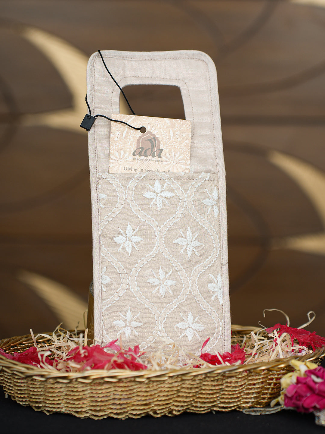 Ada Hand Embroidered Fawn Tissue Lucknowi Chikankari Mobile Cover 01A998806