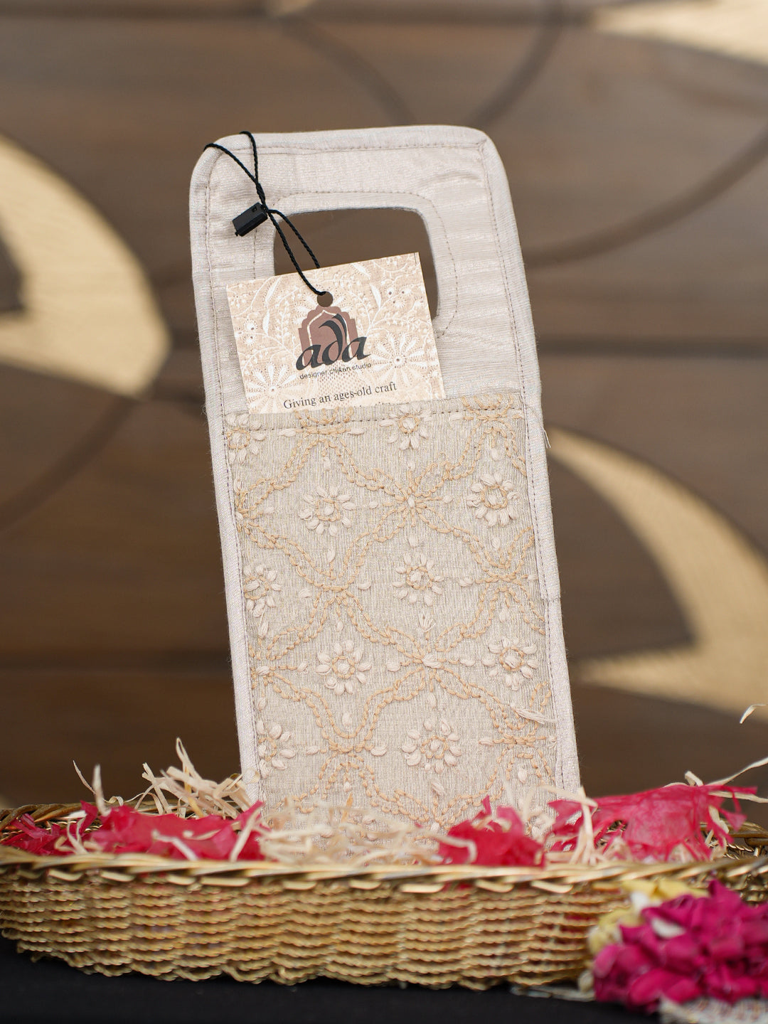Ada Hand Embroidered Fawn Tissue Lucknowi Chikankari Mobile Cover 01A998815