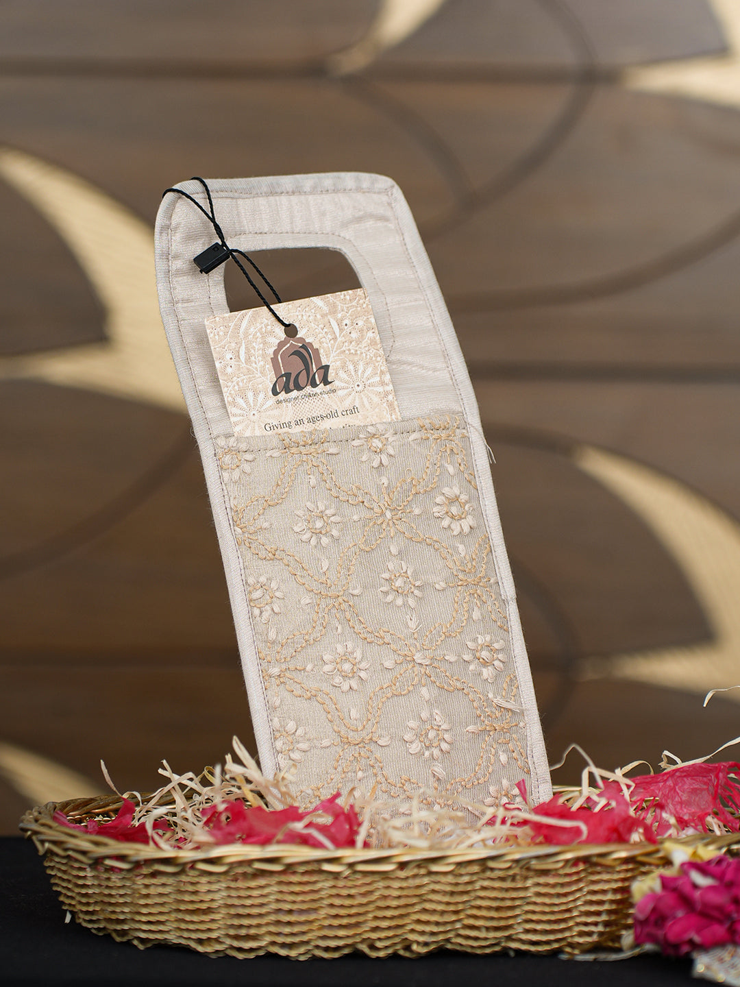 Ada Hand Embroidered Fawn Tissue Lucknowi Chikankari Mobile Cover 01A998815