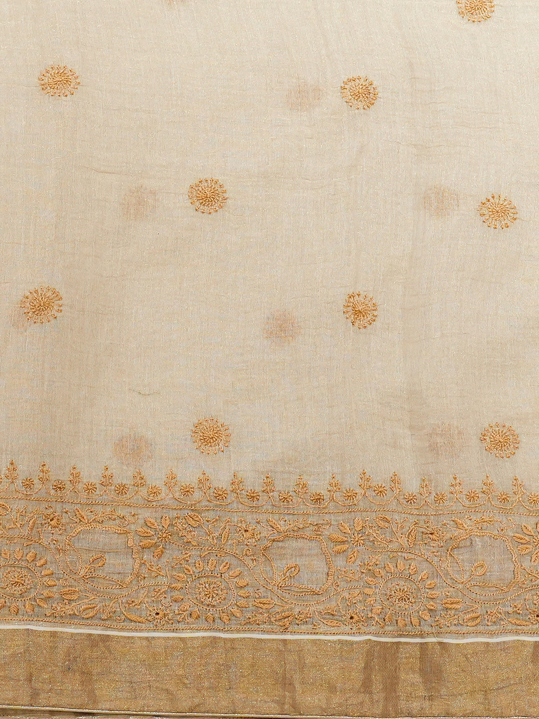 Ada Hand Embroidered Fawn Tissue Lucknowi Chikankari Saree and Blouse 01A749335