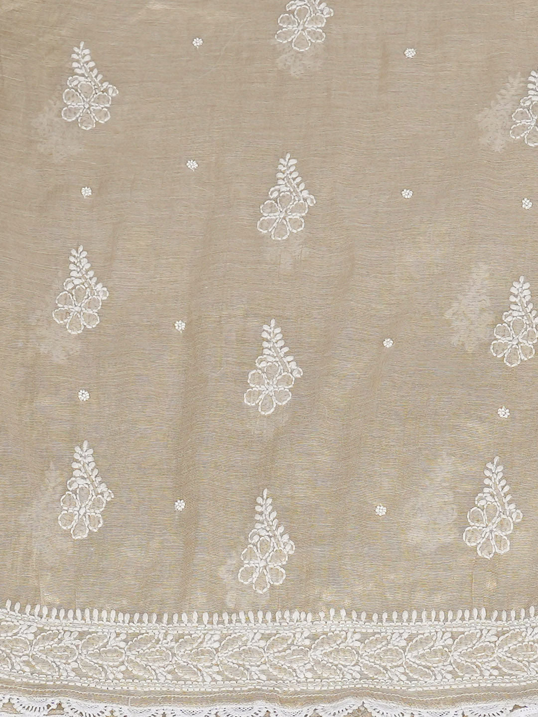 Ada Hand Embroidered Fawn Tissue Lucknowi Chikankari Semi-Stitched A-Line Kurta Dupatta Set With Cutdana Work 01A988107