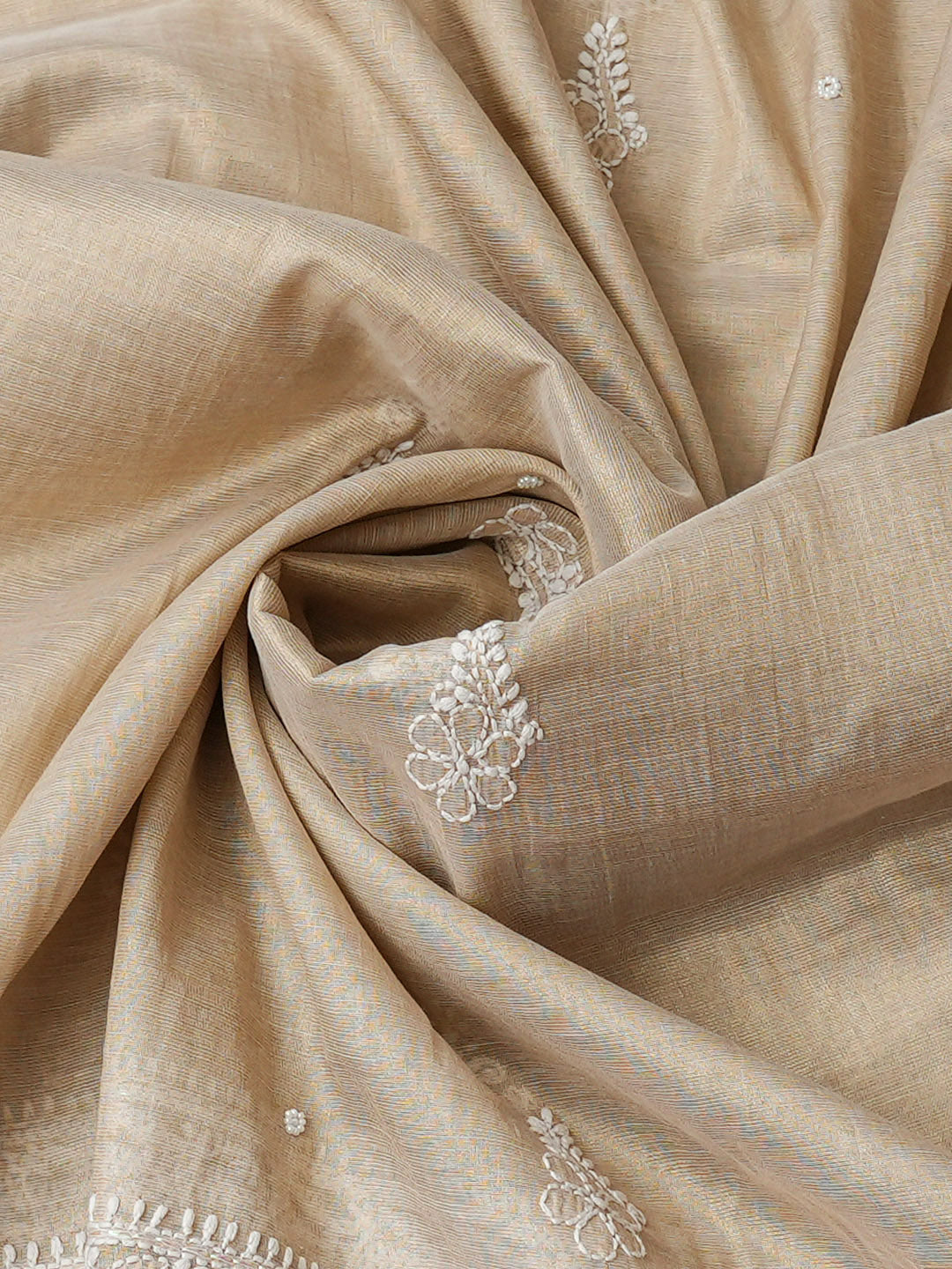 Ada Hand Embroidered Fawn Tissue Lucknowi Chikankari Semi-Stitched A-Line Kurta Dupatta Set With Cutdana Work 01A988107