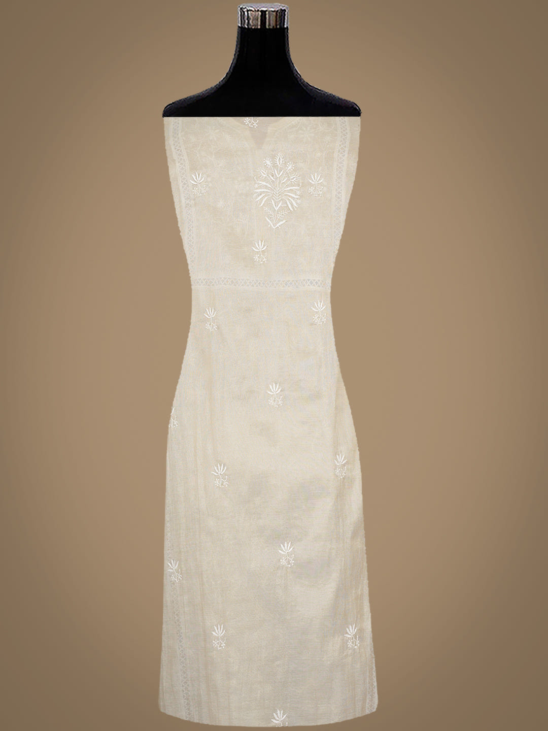 Ada Hand Embroidered Fawn Tissue Lucknowi Chikankari Semi-Stitched Kurta Dupatta Set 07A500204