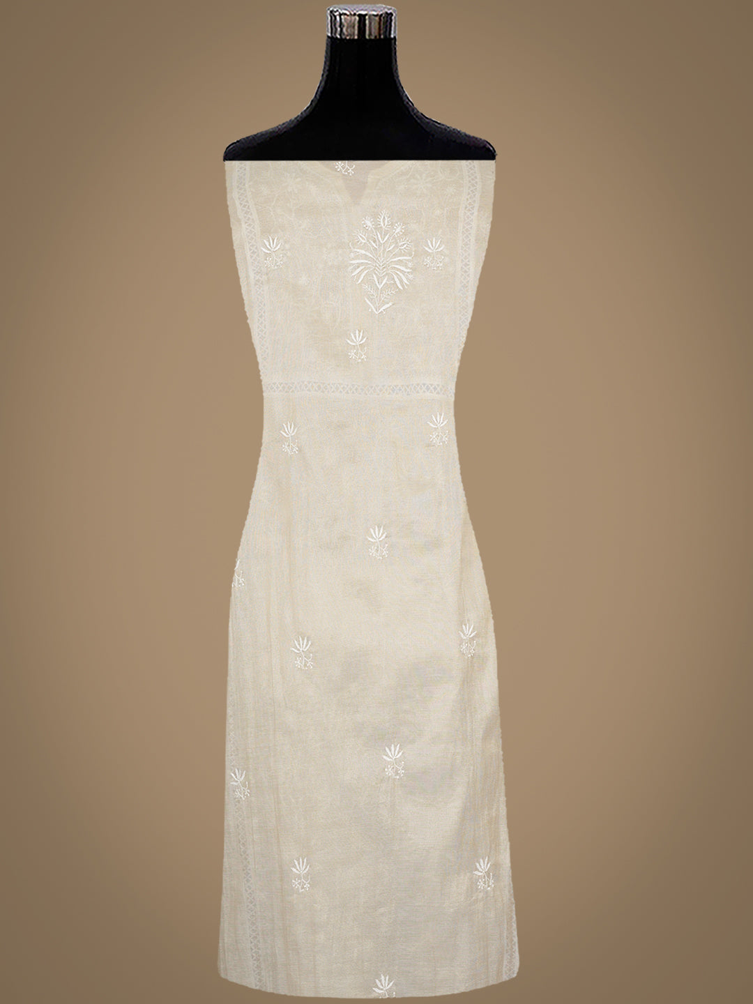 Ada Hand Embroidered Fawn Tissue Lucknowi Chikankari Semi-Stitched Kurta Dupatta set 07A500204