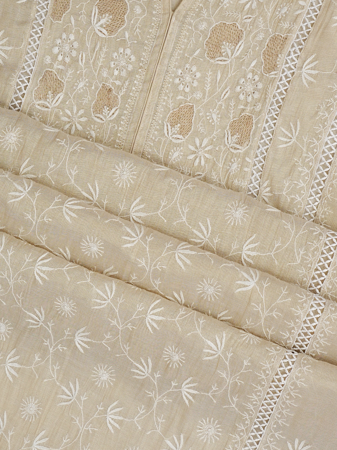 Ada Hand Embroidered Fawn Tissue Lucknowi Chikankari Unstitched Kurta Dupatta set with Pearl & Cutdana Work 01A990614