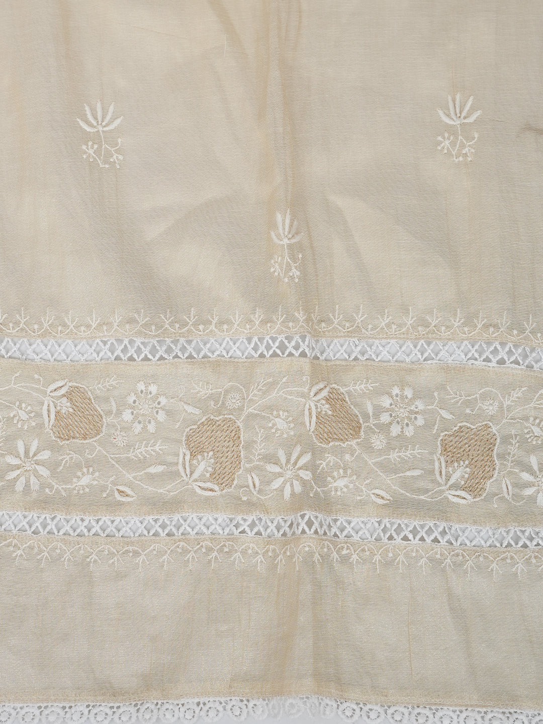 Ada Hand Embroidered Fawn Tissue Lucknowi Chikankari Semi-Stitched Kurta Dupatta set 07A500204