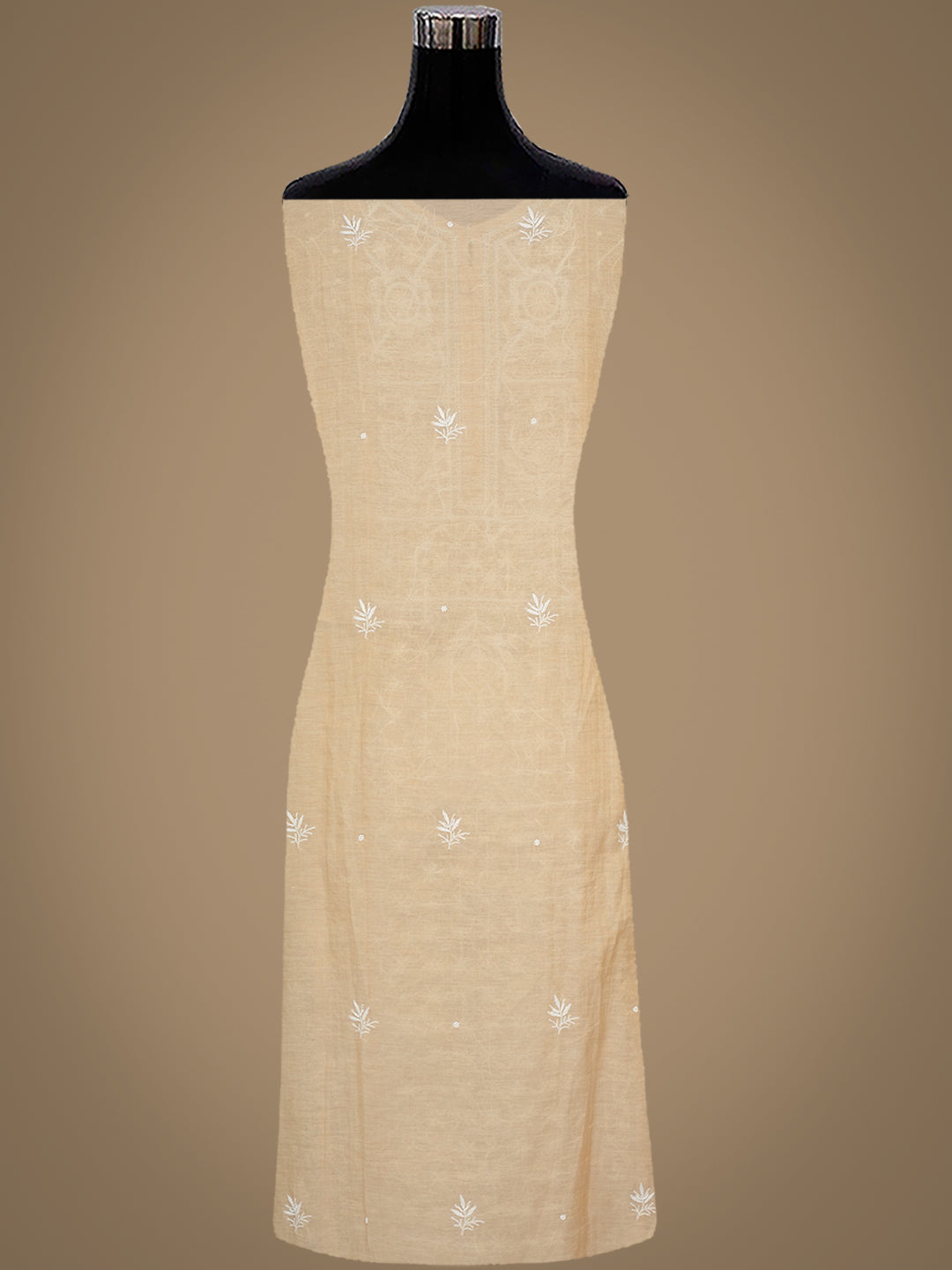 Ada Hand Embroidered Fawn Tissue Lucknowi Chikankari Semi-Stitched Kurta Dupatta set with Pearl Work 01A976385