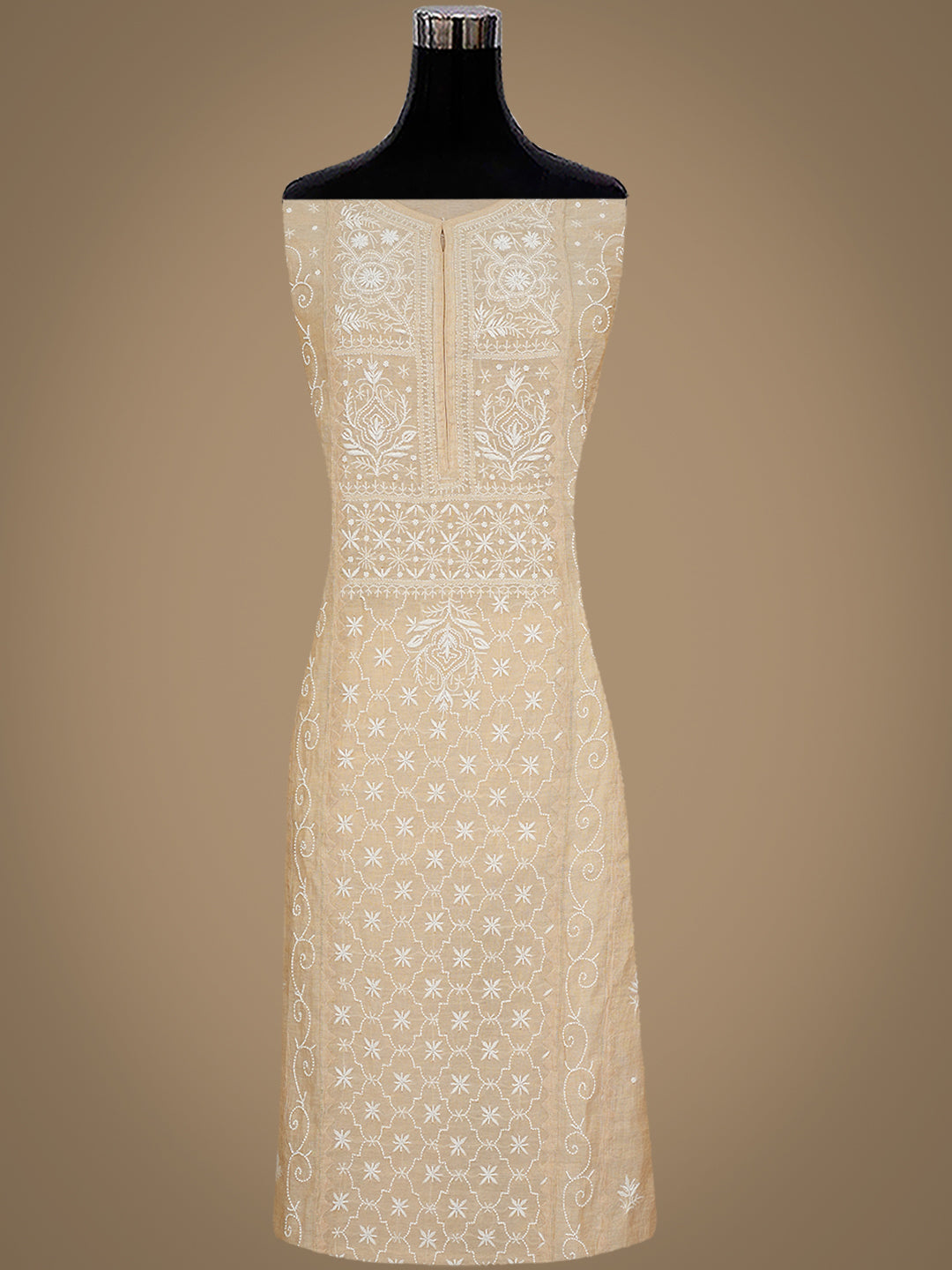 Ada Hand Embroidered Fawn Tissue Lucknowi Chikankari Semi-Stitched Kurta Dupatta set with Pearl Work 01A976385
