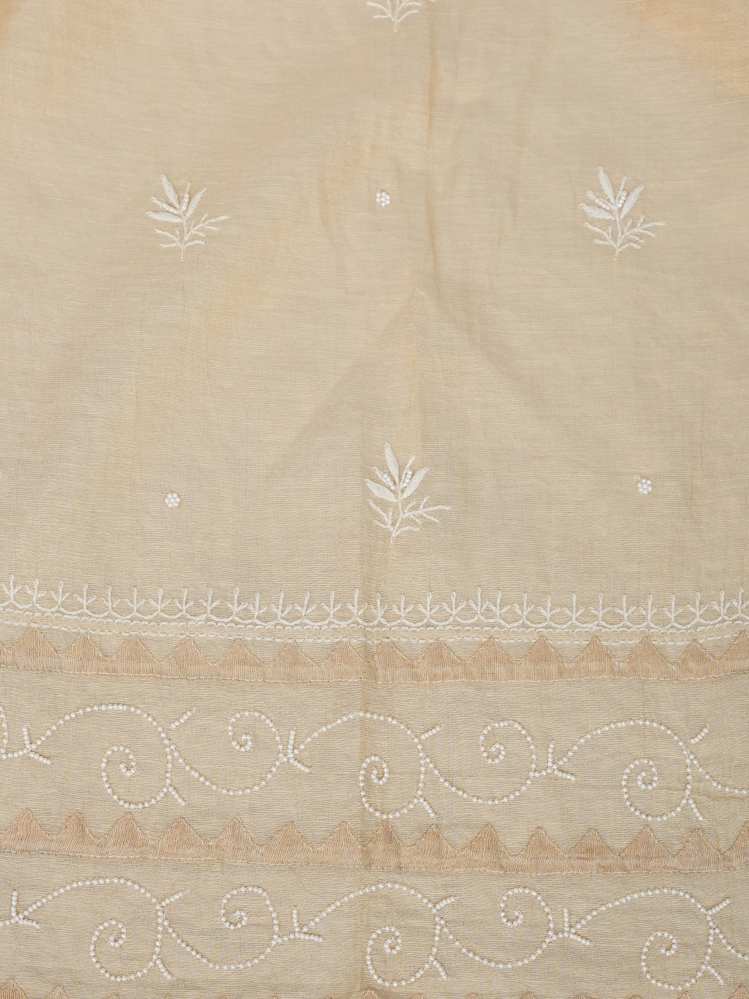 Ada Hand Embroidered Fawn Tissue Lucknowi Chikankari Semi-Stitched Kurta Dupatta set with Pearl Work 01A976385
