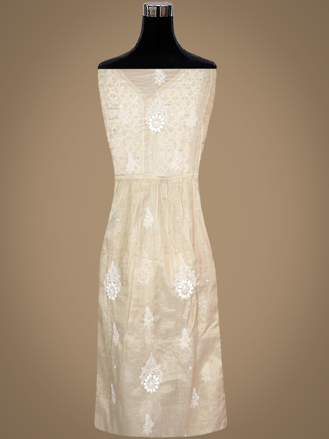 Ada Hand Embroidered Fawn Tissue Lucknowi Chikankari Semi-Stitched Kurta Dupatta set with Pearl & Cutdana Work 01A990614