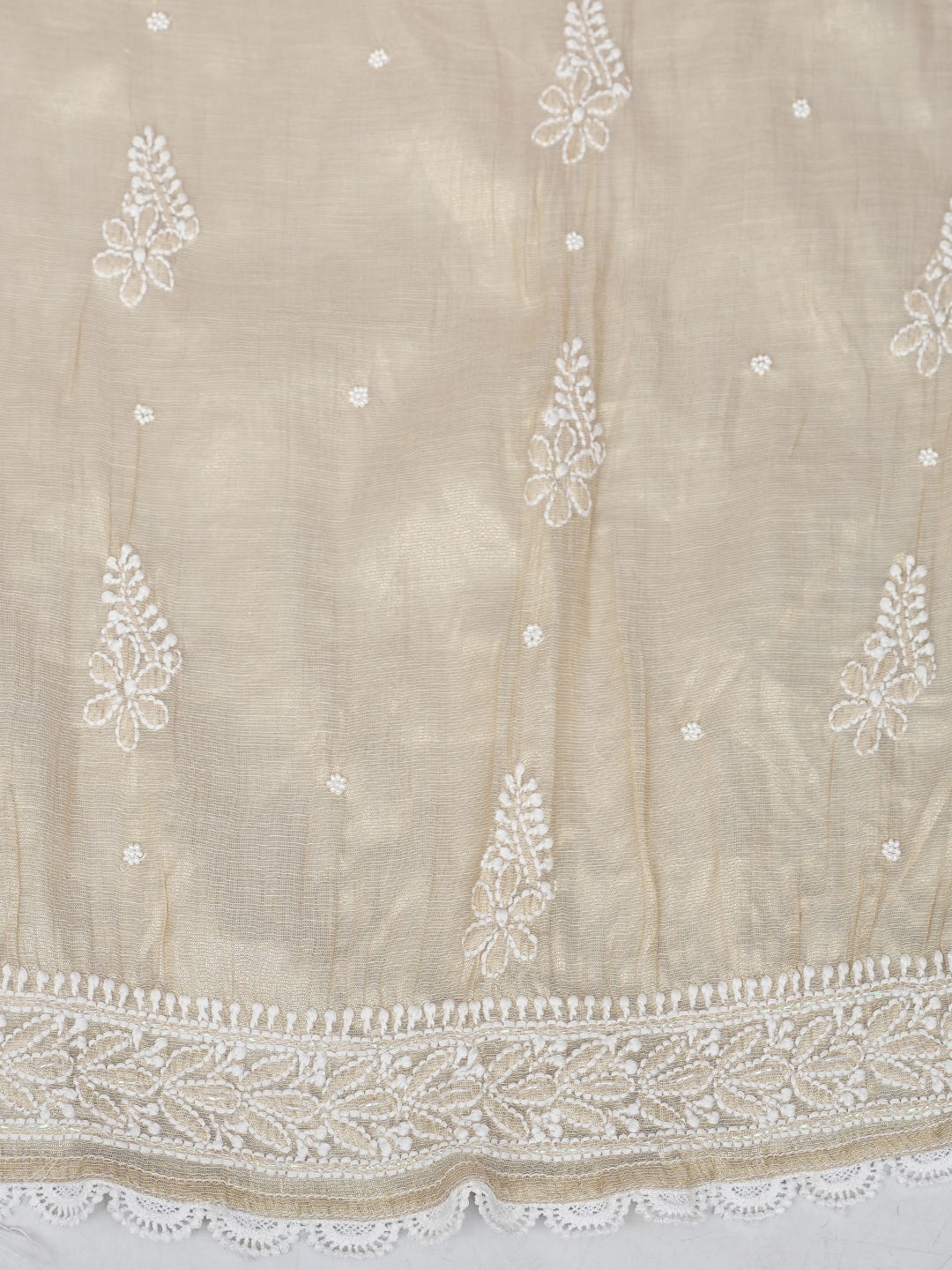 Ada Hand Embroidered Fawn Tissue Lucknowi Chikankari Semi-Stitched Kurta Dupatta set with Pearl & Cutdana Work 01A990614