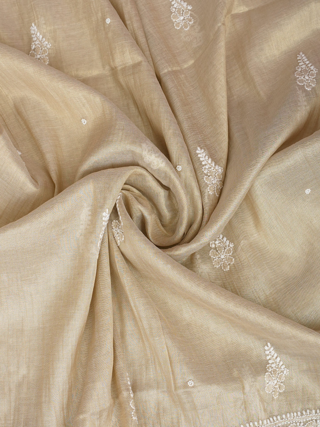 Ada Hand Embroidered Fawn Tissue Lucknowi Chikankari Semi-Stitched Kurta Dupatta set with Pearl & Cutdana Work 01A990614
