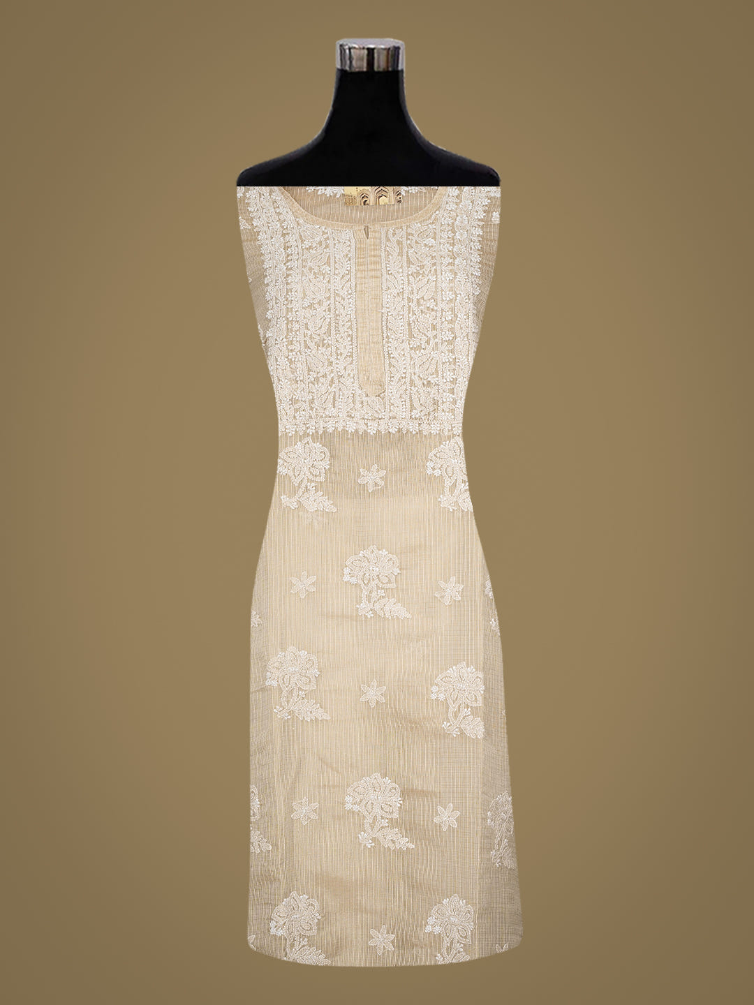 Ada Hand Embroidered Fawn Tissue Lucknowi Chikankari Semi-Stitched Suit Piece_4