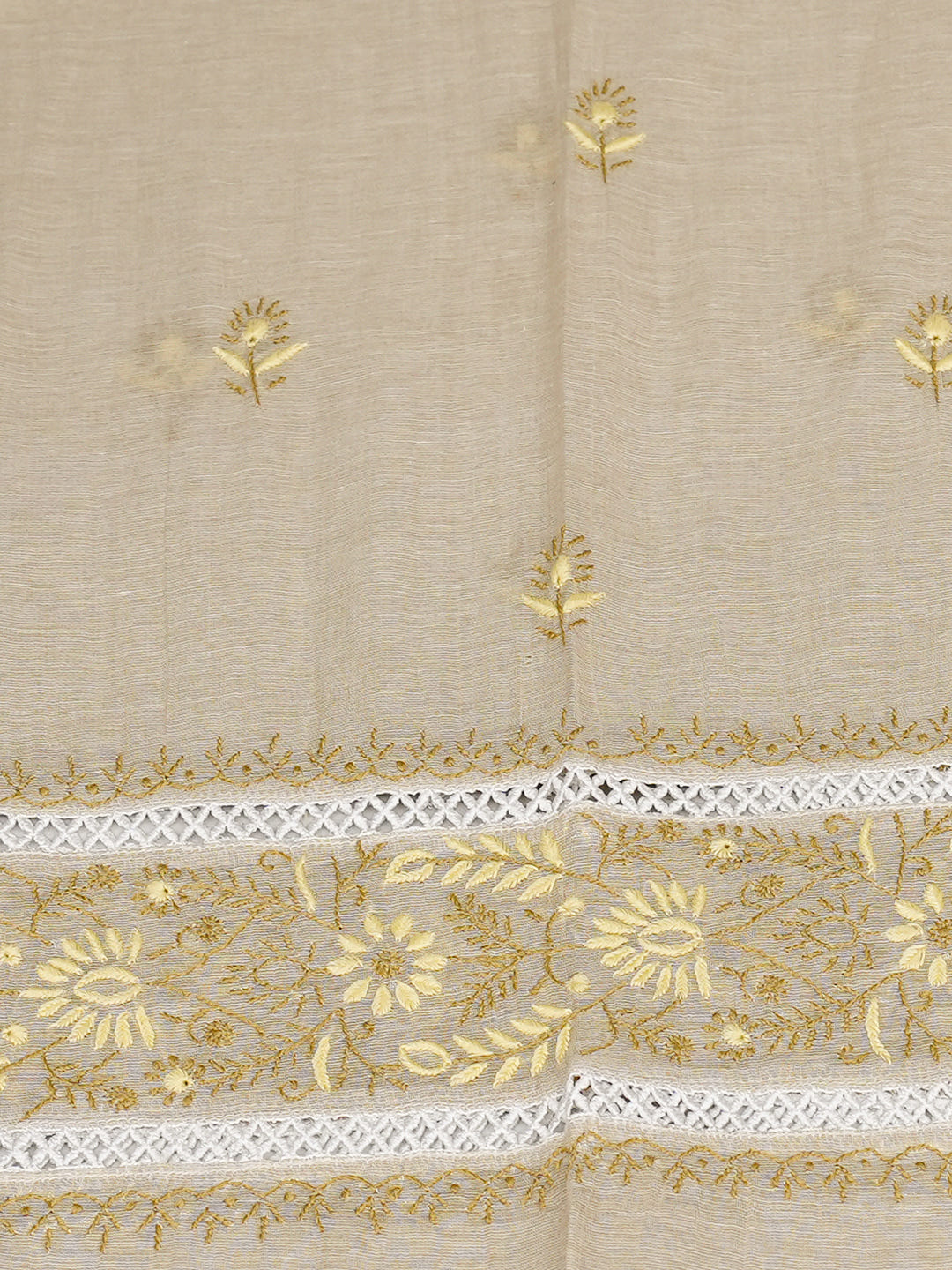 Ada Hand Embroidered Fawn Tissue Lucknowi Chikankari Semi-stitched Kurta Dupatta Set 07A502390