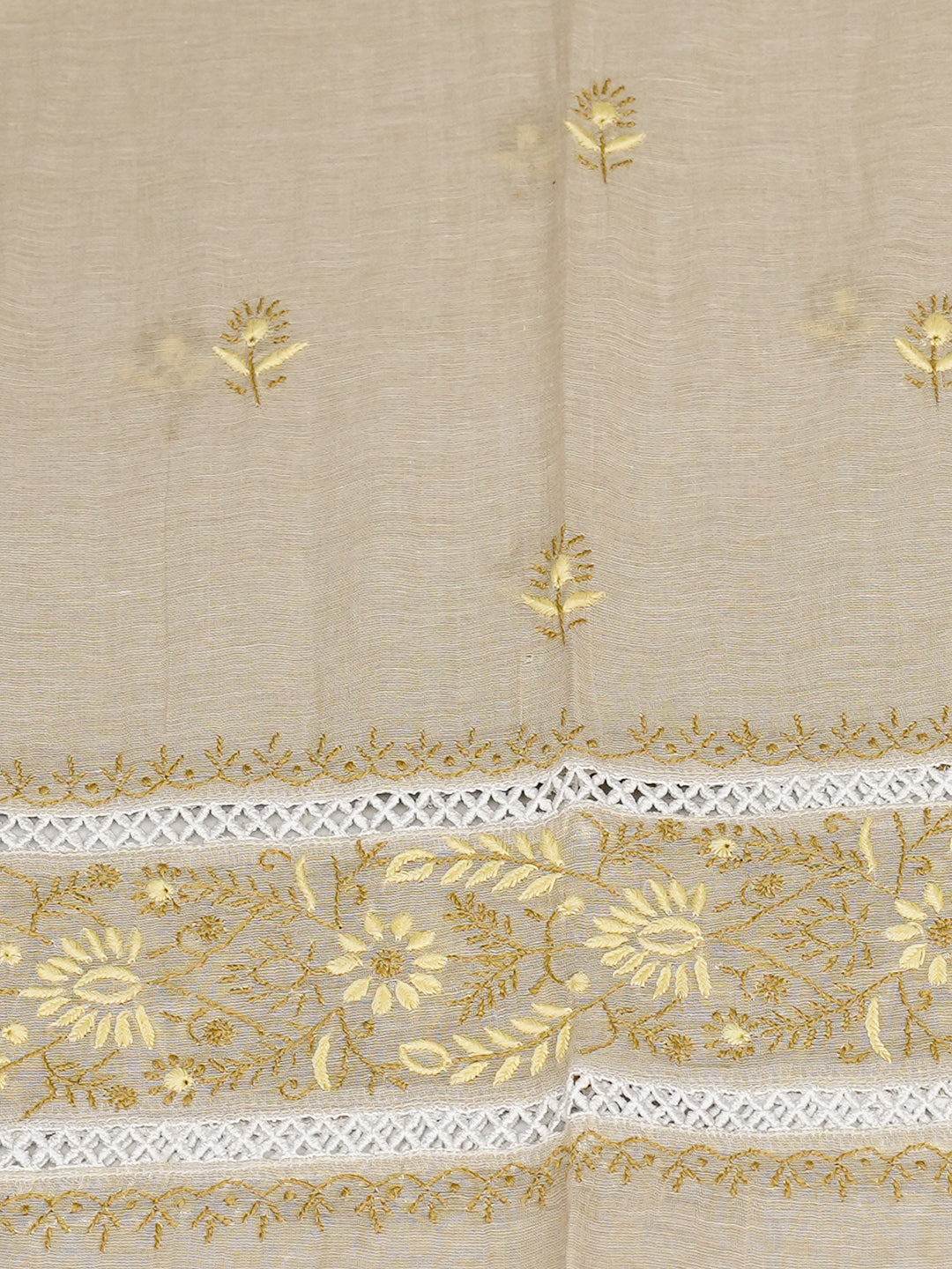Ada Hand Embroidered Fawn Tissue Lucknowi Chikankari Semi-stitched Kurta Dupatta set 07A502390