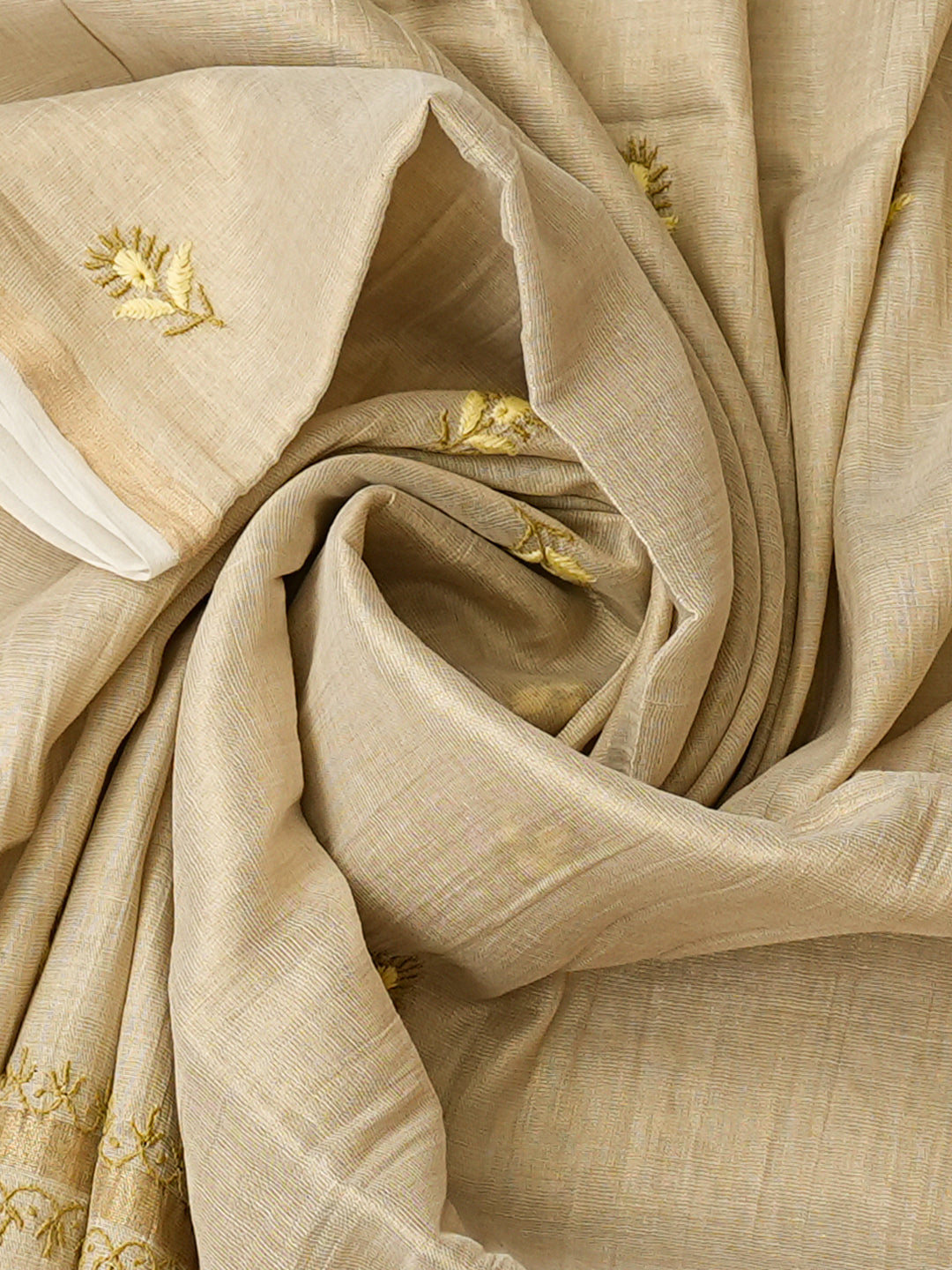 Ada Hand Embroidered Fawn Tissue Lucknowi Chikankari Semi-stitched Kurta Dupatta set 07A502390