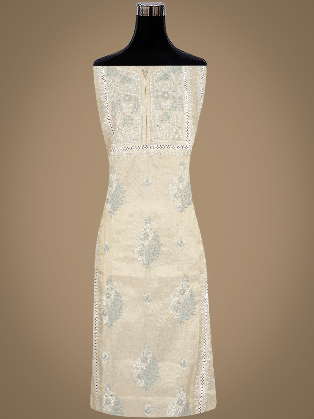Ada Hand Embroidered Fawn Tissue Lucknowi Chikankari Semi Unstitched Kurta Dupatta Set 07A502392