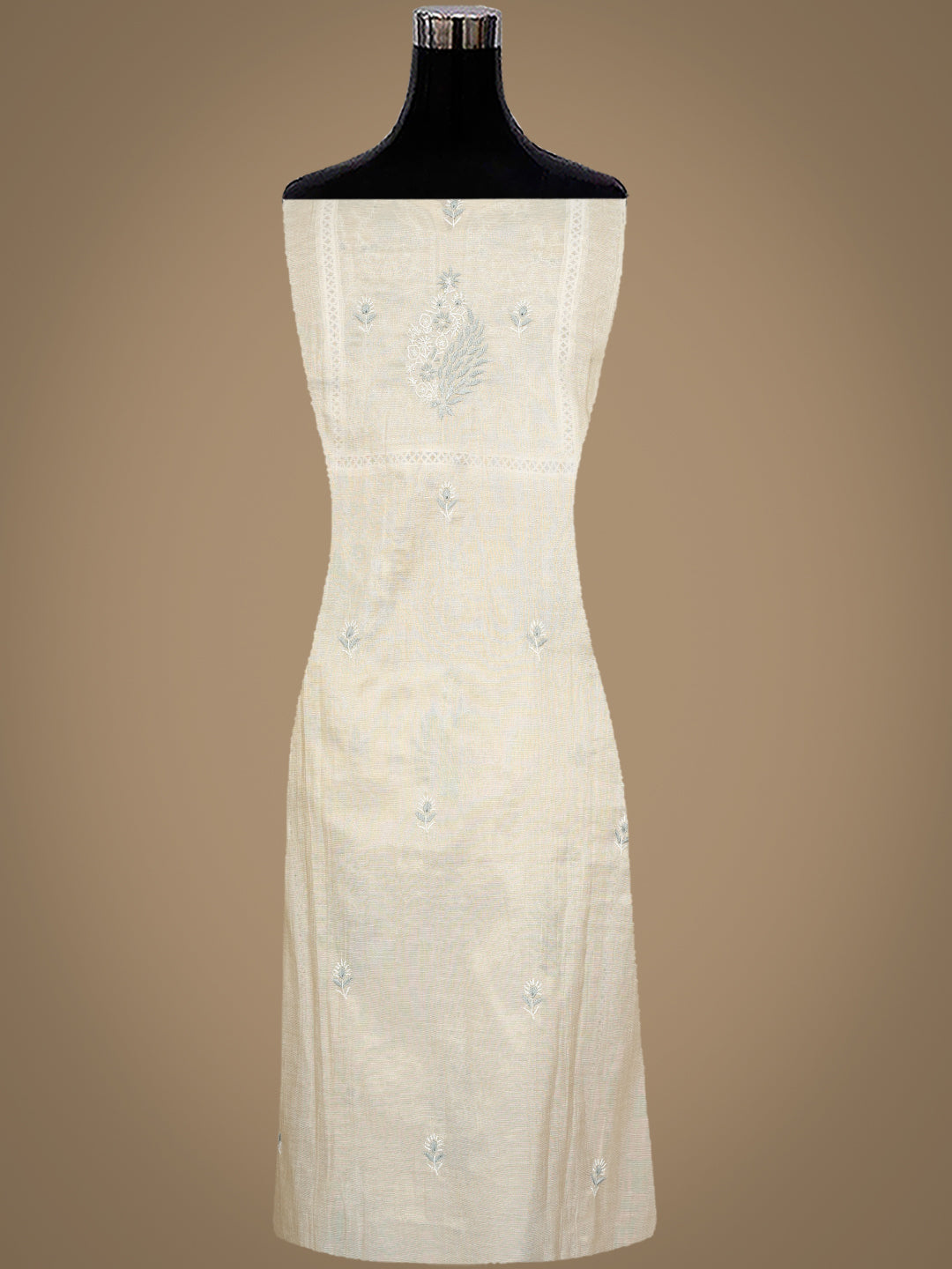 Ada Hand Embroidered Fawn Tissue Lucknowi Chikankari Semi Unstitched Kurta Dupatta Set 07A502392