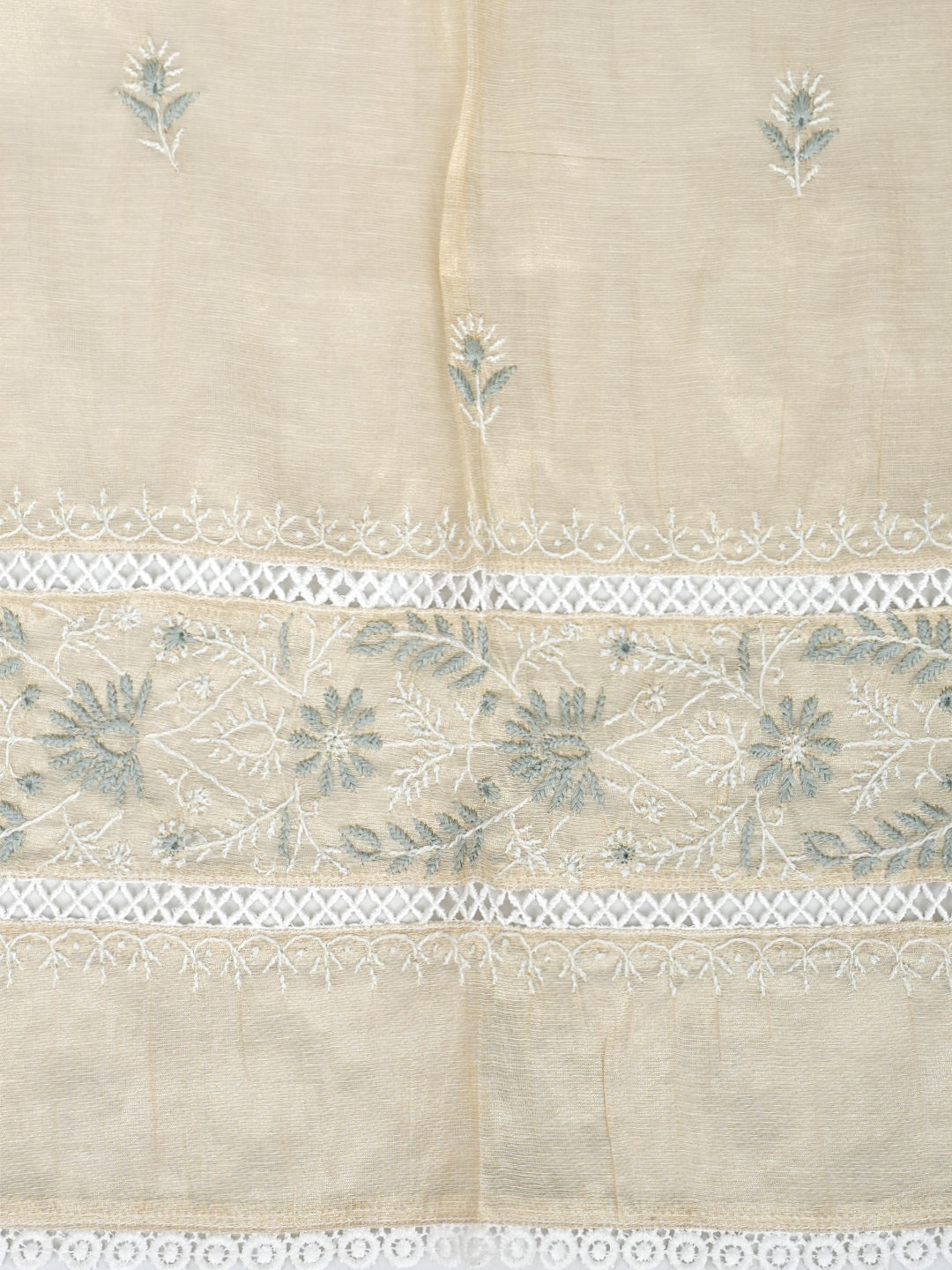 Ada Hand Embroidered Fawn Tissue Lucknowi Chikankari Semi Unstitched Kurta Dupatta Set 07A502392