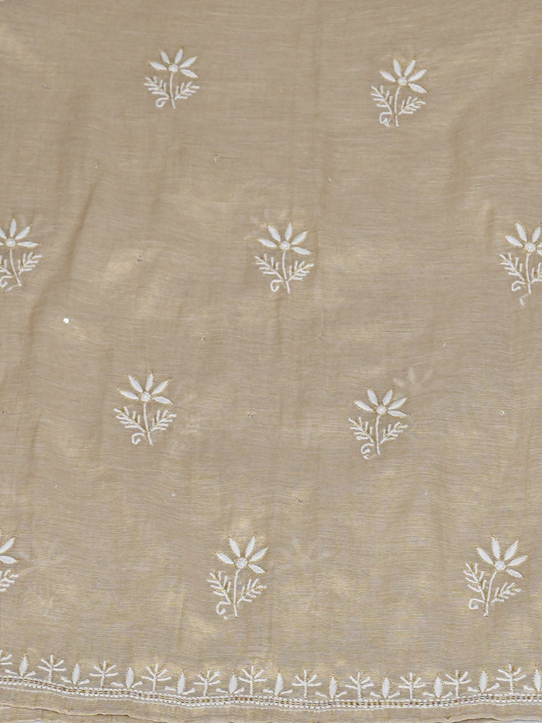 Ada Hand Embroidered Fawn Tissue Lucknowi Chikankari Semi Unstitched Kurta Dupatta Set With Zari Work 01A912362