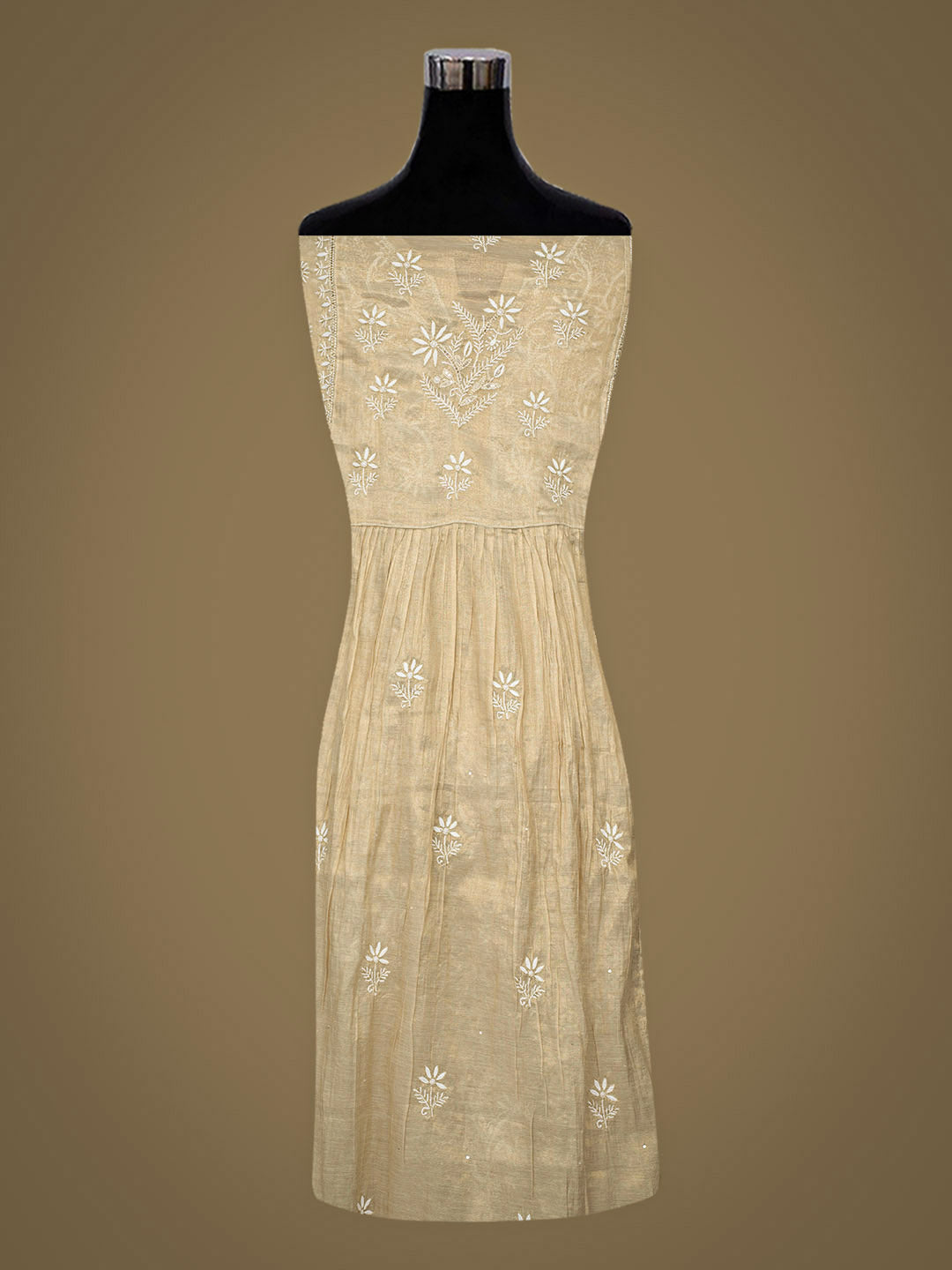 Ada Hand Embroidered Fawn Tissue Lucknowi Chikankari Semi-Stitched Kurta Dupatta Set With Cutdana Work 01A912362