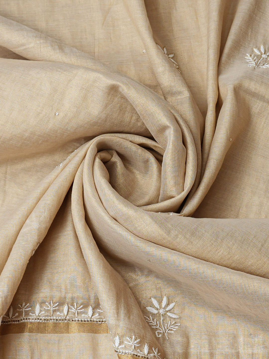 Ada Hand Embroidered Fawn Tissue Lucknowi Chikankari Semi-Stitched Kurta Dupatta Set With Cutdana Work 01A912362