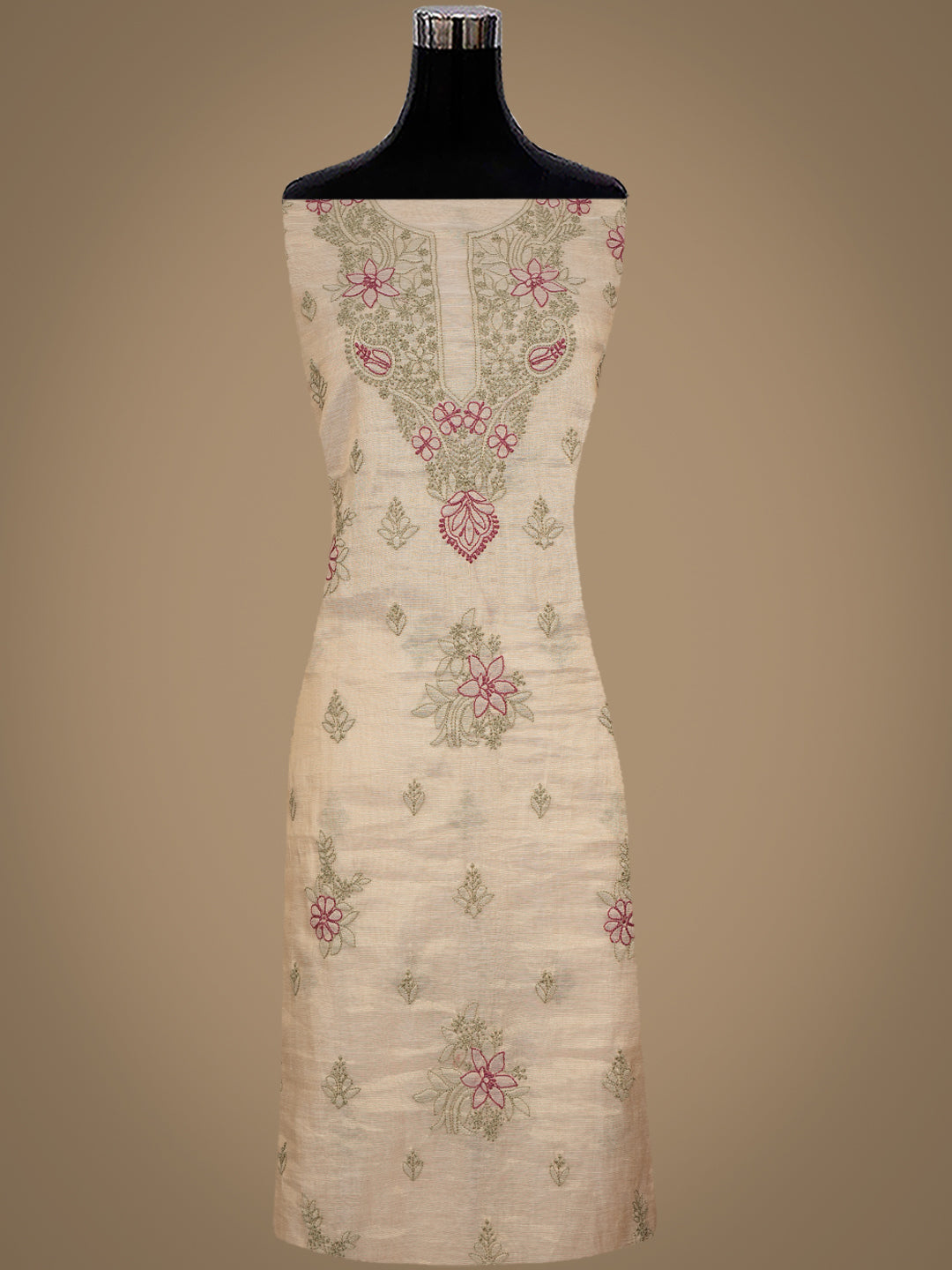 Ada Hand Embroidered Fawn Tissue Lucknowi Chikankari Unstitched Kurta Dupatta Set 01A980090