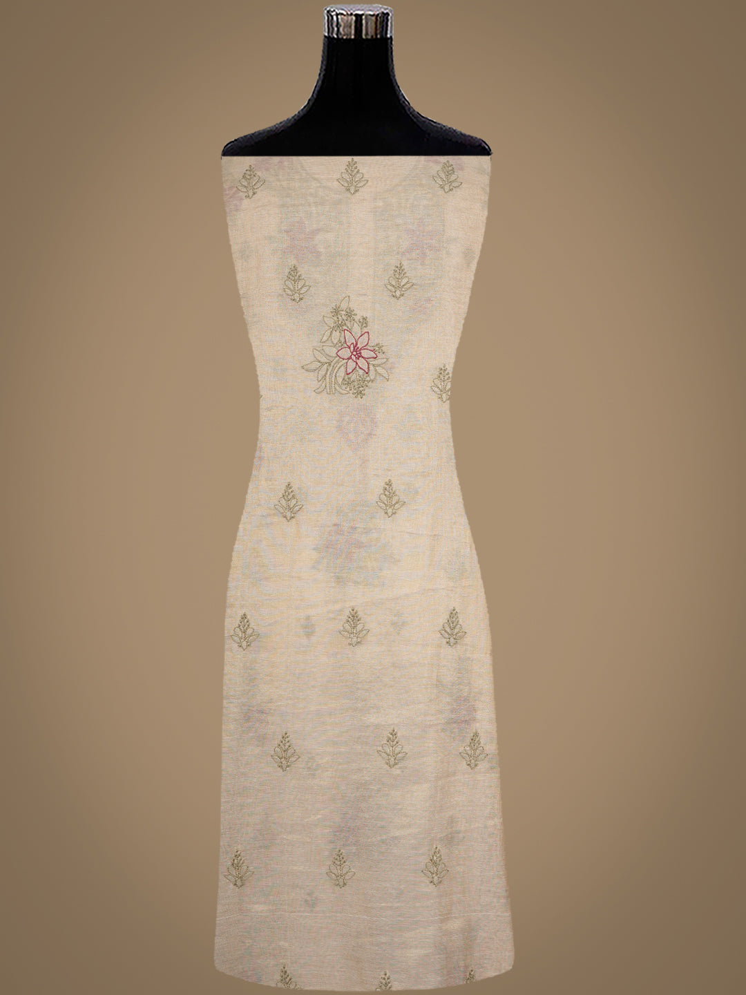 Ada Hand Embroidered Fawn Tissue Lucknowi Chikankari Unstitched Kurta Dupatta Set 01A980090
