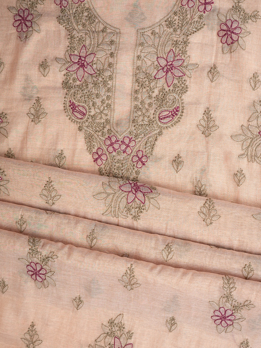 Ada Hand Embroidered Fawn Tissue Lucknowi Chikankari Unstitched Kurta Dupatta Set 01A980090