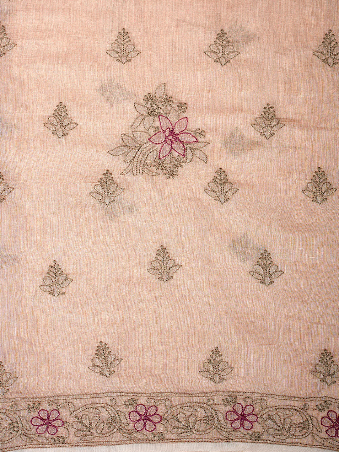 Ada Hand Embroidered Fawn Tissue Lucknowi Chikankari Unstitched Kurta Dupatta Set 01A980090