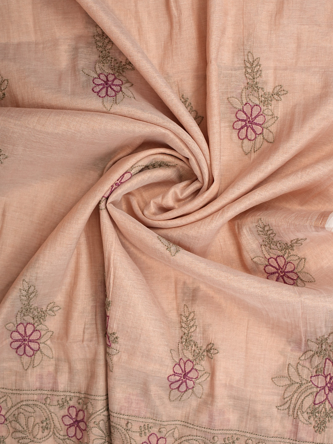 Ada Hand Embroidered Fawn Tissue Lucknowi Chikankari Unstitched Kurta Dupatta Set 01A980090