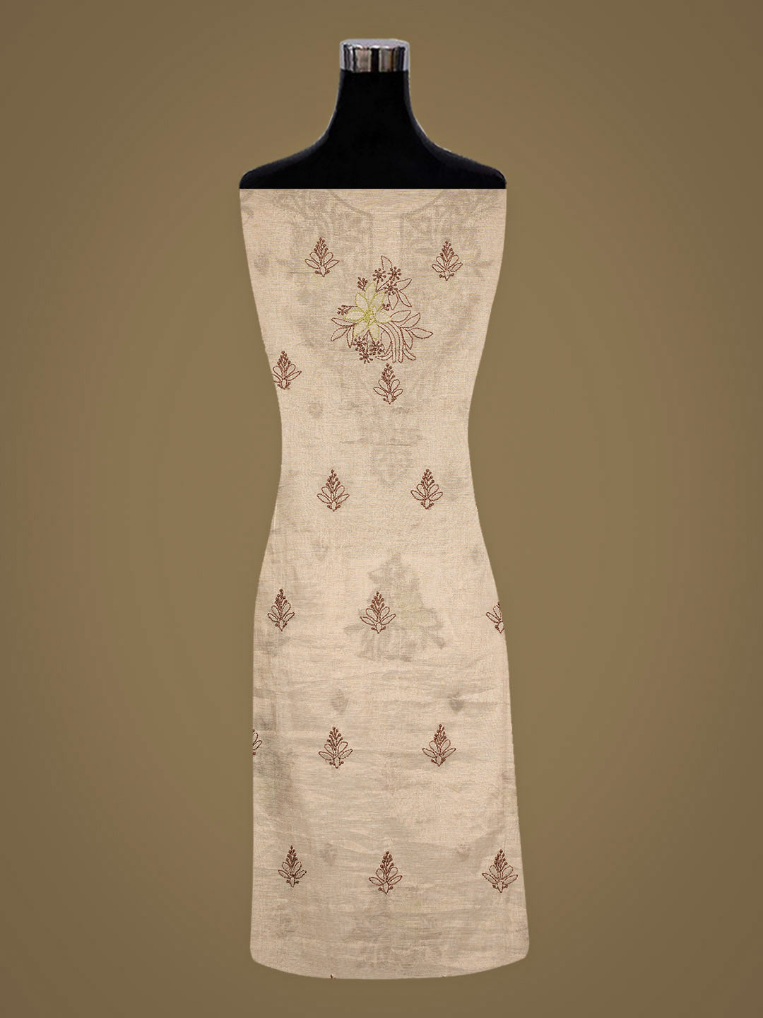Ada Hand Embroidered Fawn Tissue Lucknowi Chikankari Unstitched Kurta Dupatta Set 01A980092