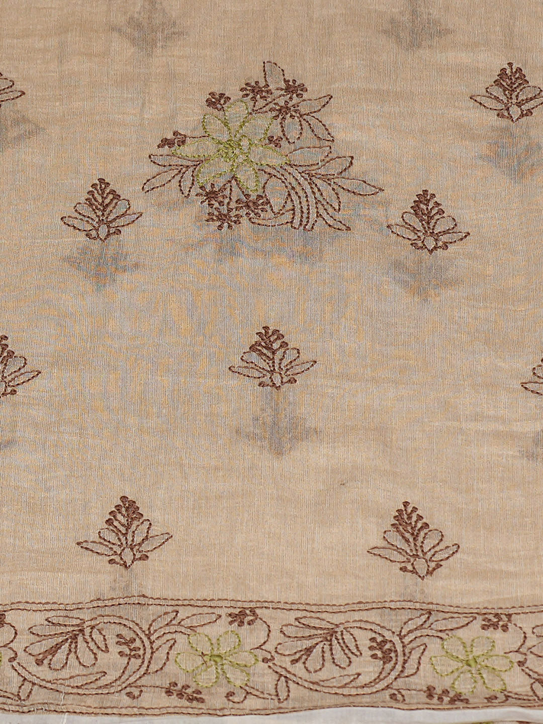 Ada Hand Embroidered Fawn Tissue Lucknowi Chikankari Unstitched Kurta Dupatta Set 01A980092